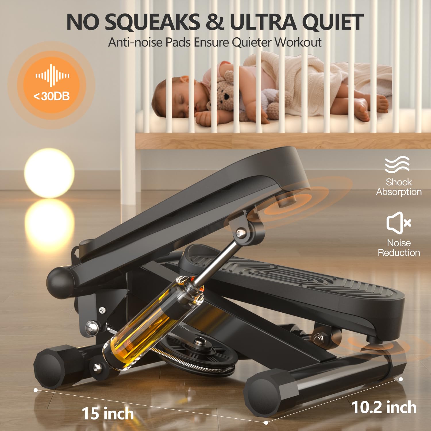 2024 Upgraded Mini Stepper with Resistance Bands - Super Quiet Home Fitness Equipment for Cardio Workout, 350LBS Weight Capacity | Perfect for Home Gym, Office Exercise & Low-Impact Training