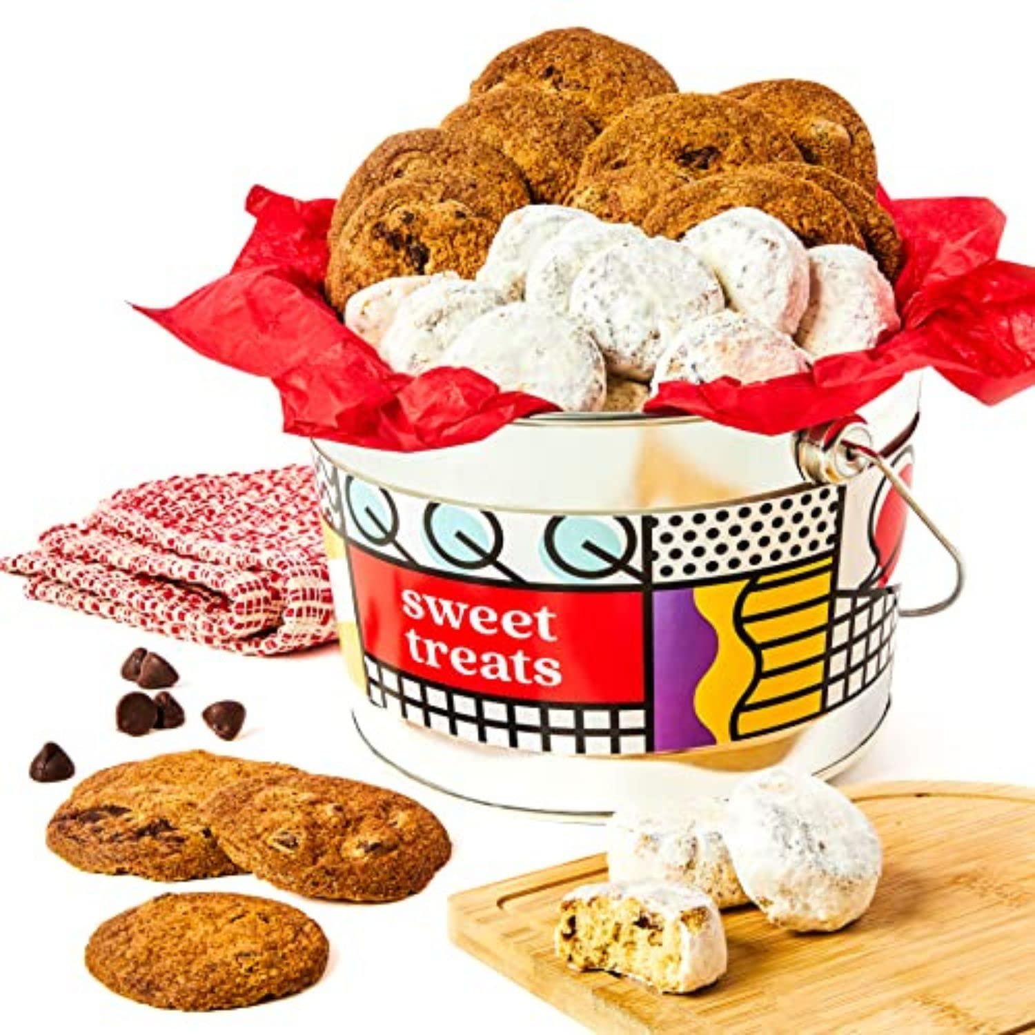 David’s Cookies Gourmet Assorted Cookies Bucket - 1.3 Lbs of Thin Crispy Cookies & Butter Pecan Meltaways | Traditional Homemade Recipes | Perfect Gift for Family, Friends & Office Parties | Sweet Treats for Holidays, Birthdays & Special Occasions