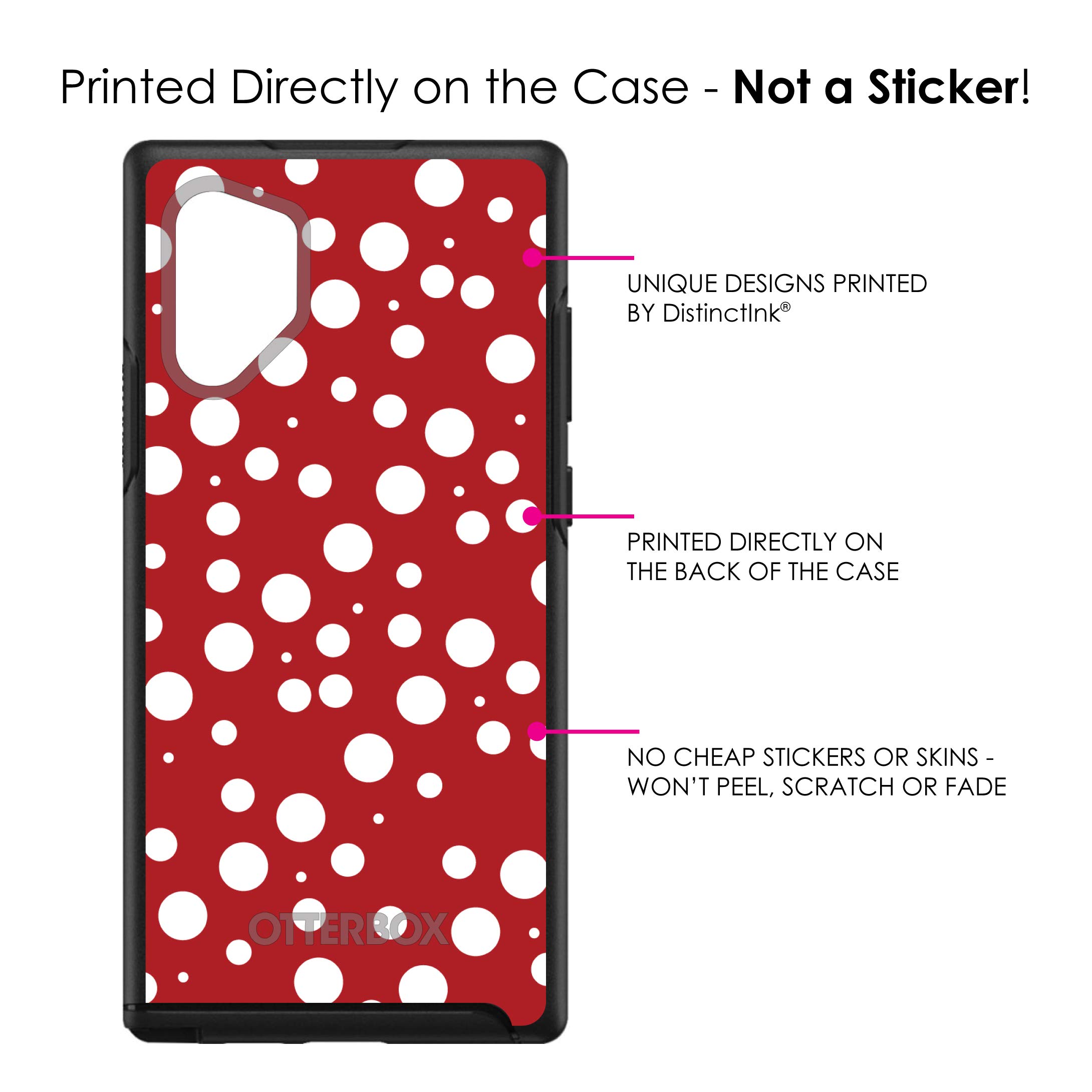 DistinctInk Samsung Galaxy Note 10 Plus Case (6.8 Inch) - Custom Black Protective Cover with Red White Polka Dot Design | Slim Fit, Shockproof Phone Case | Perfect for Work, Travel & Everyday Use