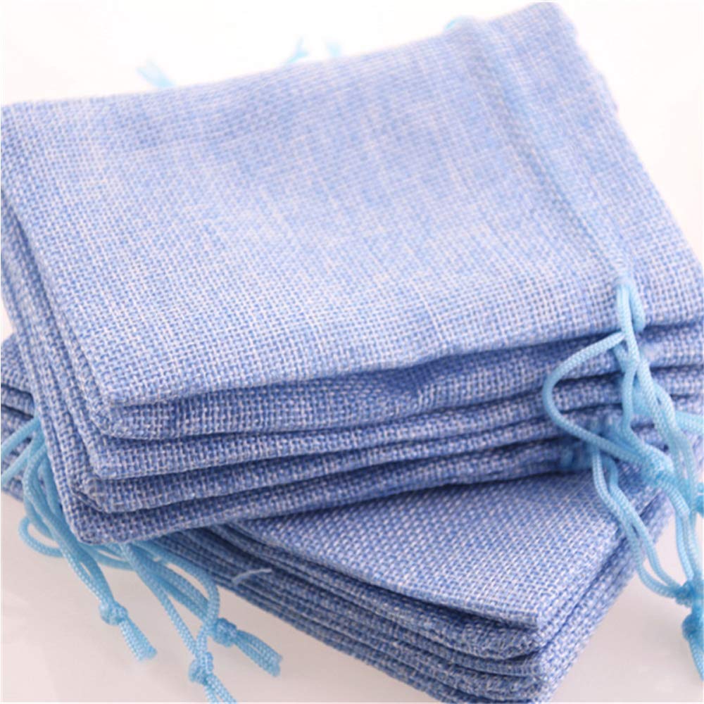 30 Pack Light Blue Burlap Drawstring Bags 4x5.5 Inch - Natural Jute Gift Pouches for Wedding Favors, Jewelry Packaging, Party Decor & DIY Crafts - Eco-Friendly Small Favor Bags for Bridal Shower, Baby Shower & Handmade Gifts
