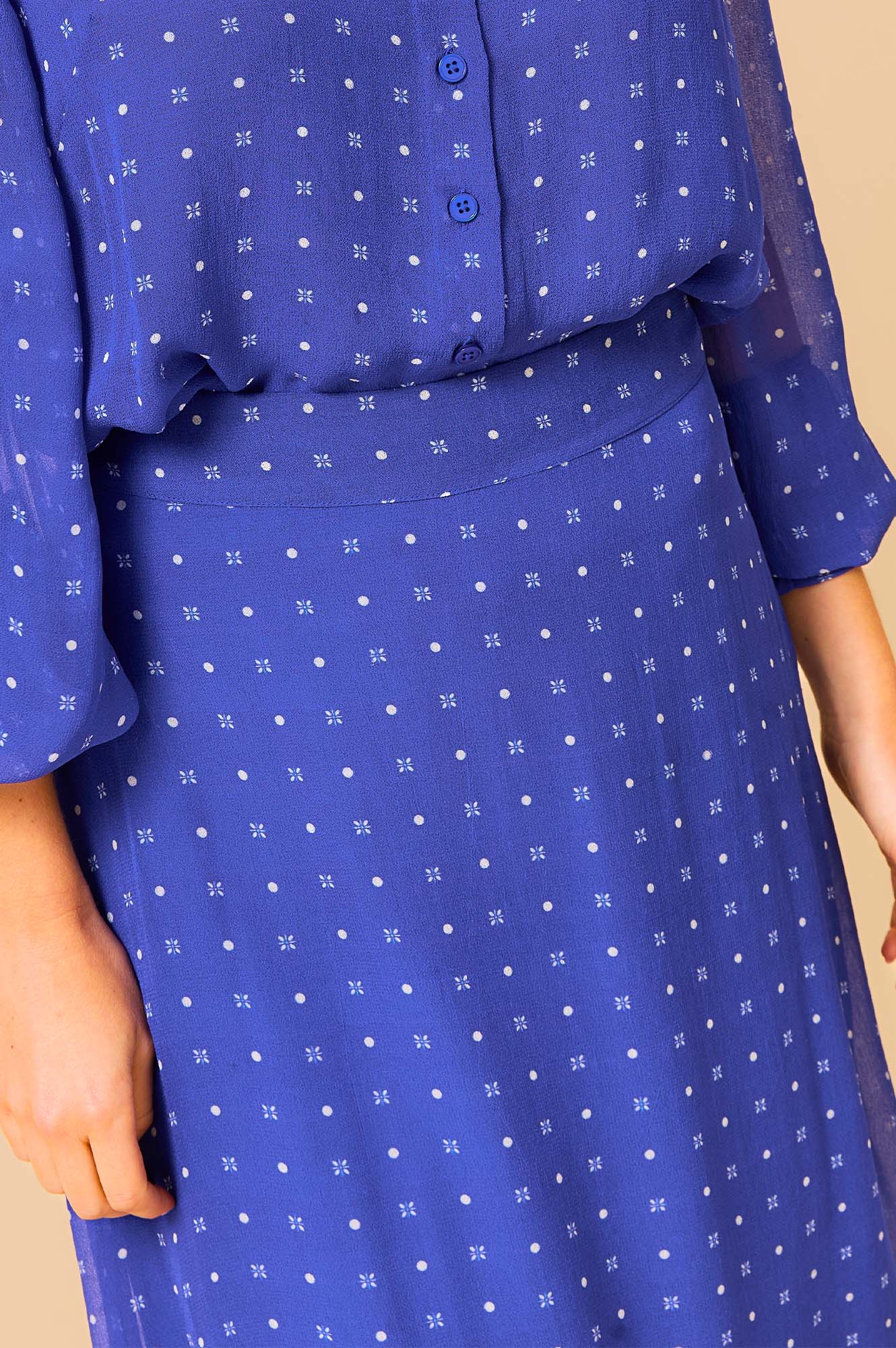 Kate Skirt - Polka Dot Cobalt & White Flared Midi Skirt for Women | Perfect for Office, Date Night & Summer Outfits