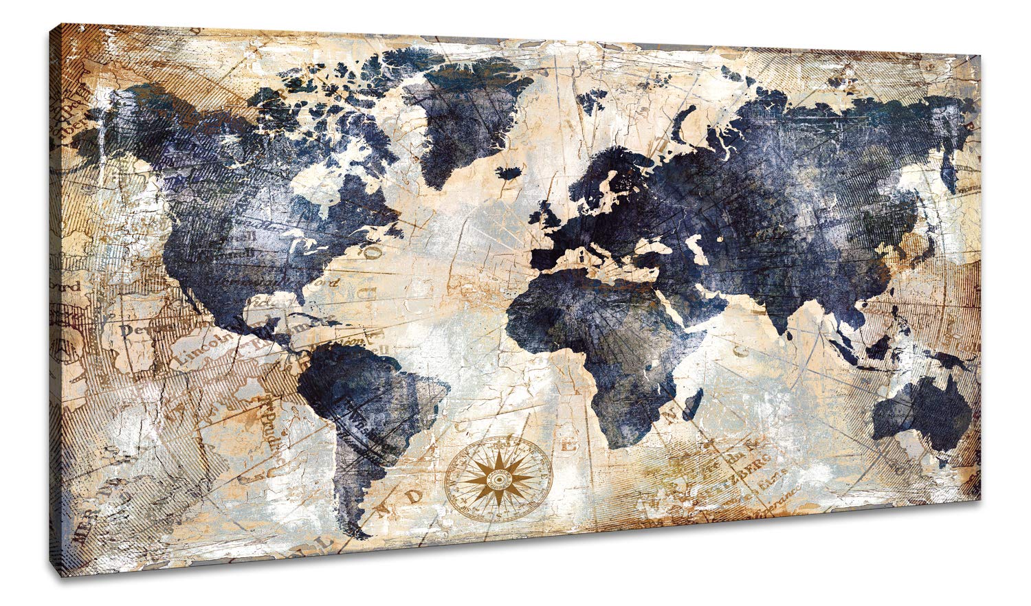 Vintage World Map Wall Art - Custom Canvas Prints with Your Photos - Framed Nautical Decor for Office, Living Room & Travel Memory - Modern World Map Poster for Home Decor | Perfect for Travel Enthusiasts & Home Styling