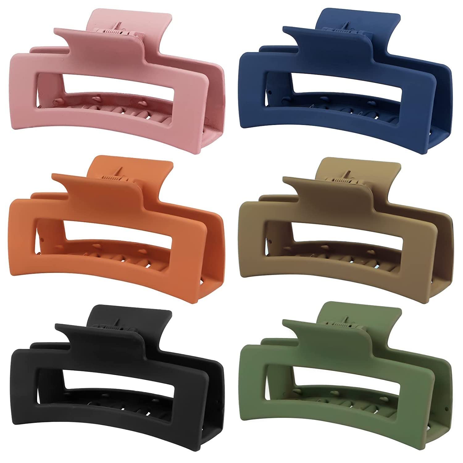 Minta Rectangle Claw Hair Clips 6 Pack - Matte Hair Claws Jaw Clips for Women, Hair Styling Accessories for Ponytail, Bun & Updo Hairstyles - Perfect for Work, Party & Everyday Use