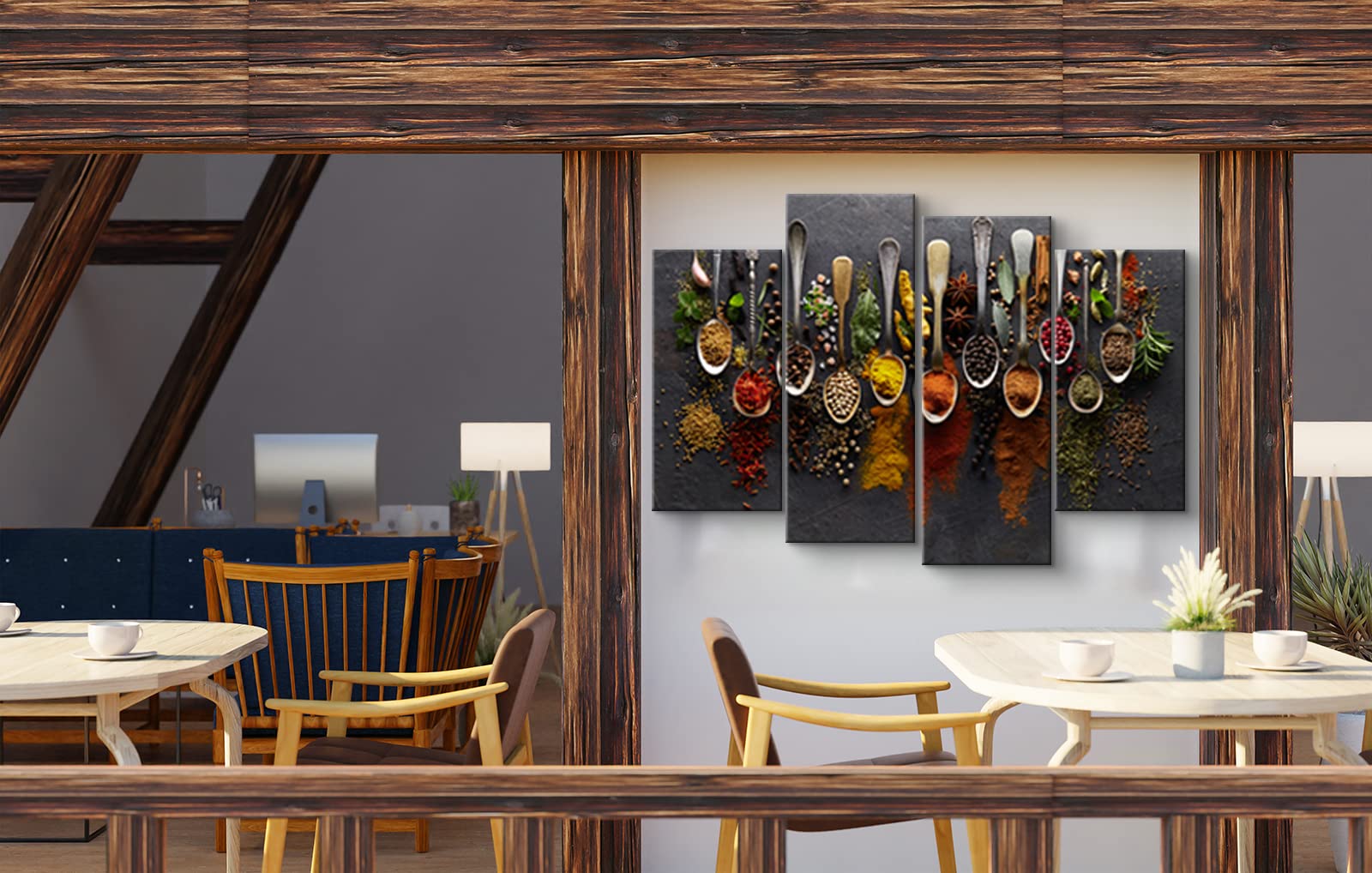 YOUHONG 4-Piece Kitchen Wall Art Set - Spice & Food Themed Wall Decor for Dining Room & Kitchen - 56''W x 40''H - Perfect for Farmhouse, Modern & Rustic Home Decor - Ideal for Kitchen Backsplash, Dining Area & Living Room Accent Wall