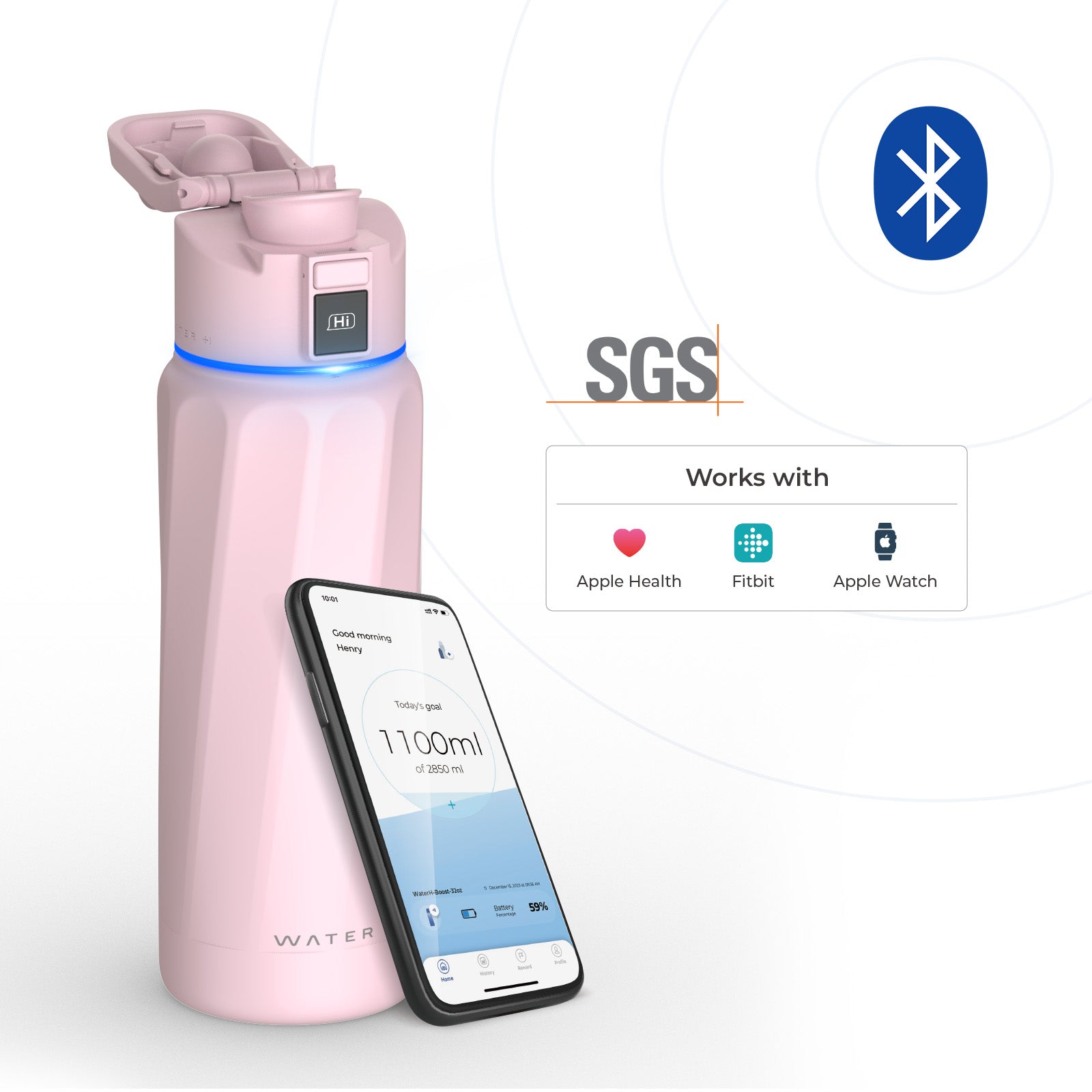Boost Pink 32oz Smart Water Bottle with Hydration Tracker - Leakproof Stainless Steel Insulated Bottle for Gym, Hiking & Daily Use