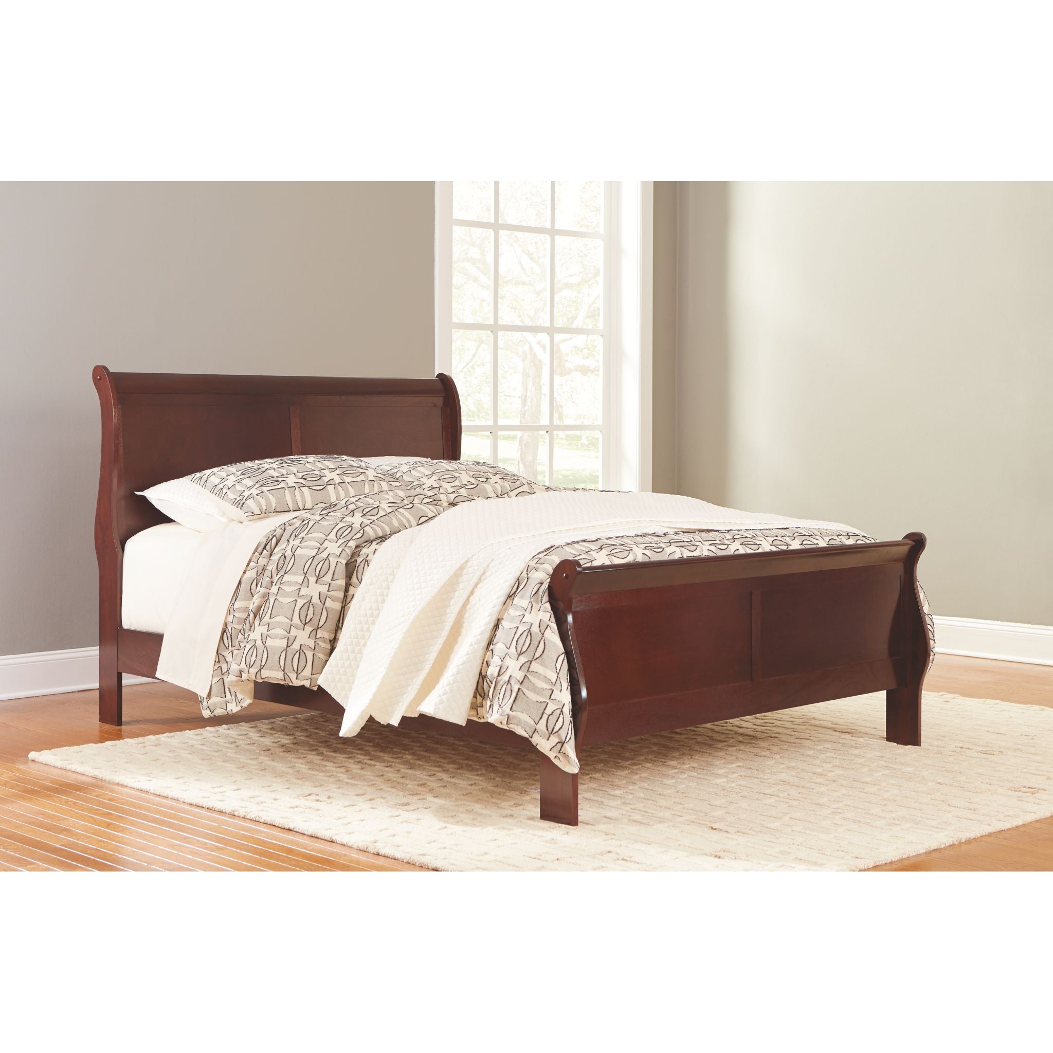 Alisdair Dark Brown Sleigh Bed Frame - Queen Size Wooden Bed with Upholstered Headboard - Perfect for Master Bedroom, Guest Room & Cozy Home Decor