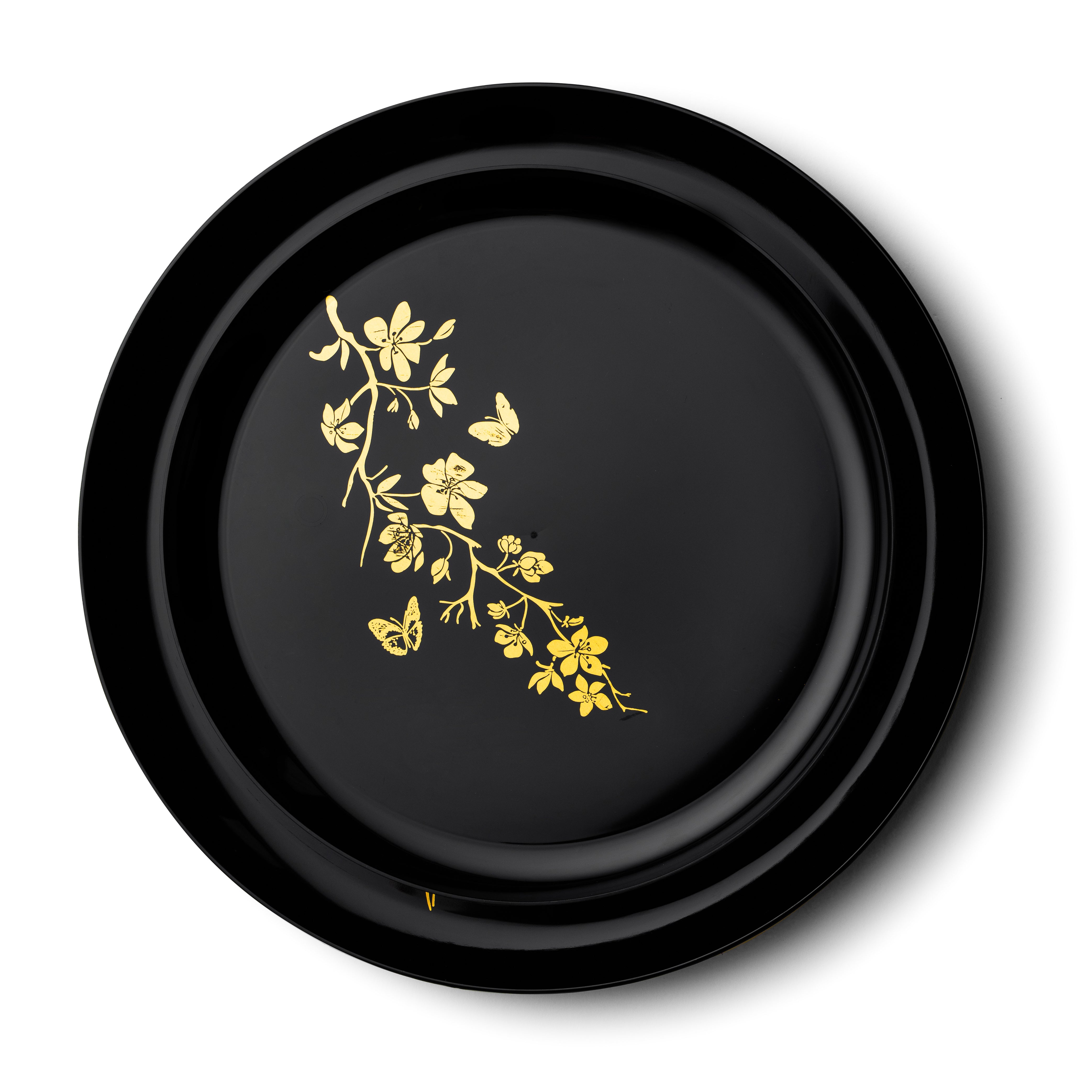 20-Piece Black and Gold Round Plastic Dinnerware Set - Elegant Disposable Plates, Cups & Cutlery for 10 Guests - Perfect for Garden Parties, BBQs, and Outdoor Dining Events