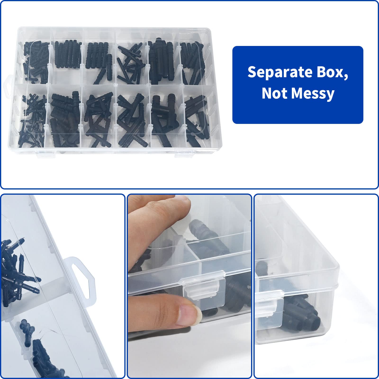 128Pcs Automotive Vacuum Hose Connectors Kit - Nylon Tee & Barbed Fittings (12 Sizes, Black) for Car Repair & Engine Maintenance - Perfect for DIY Mechanics & Professional Auto Shops