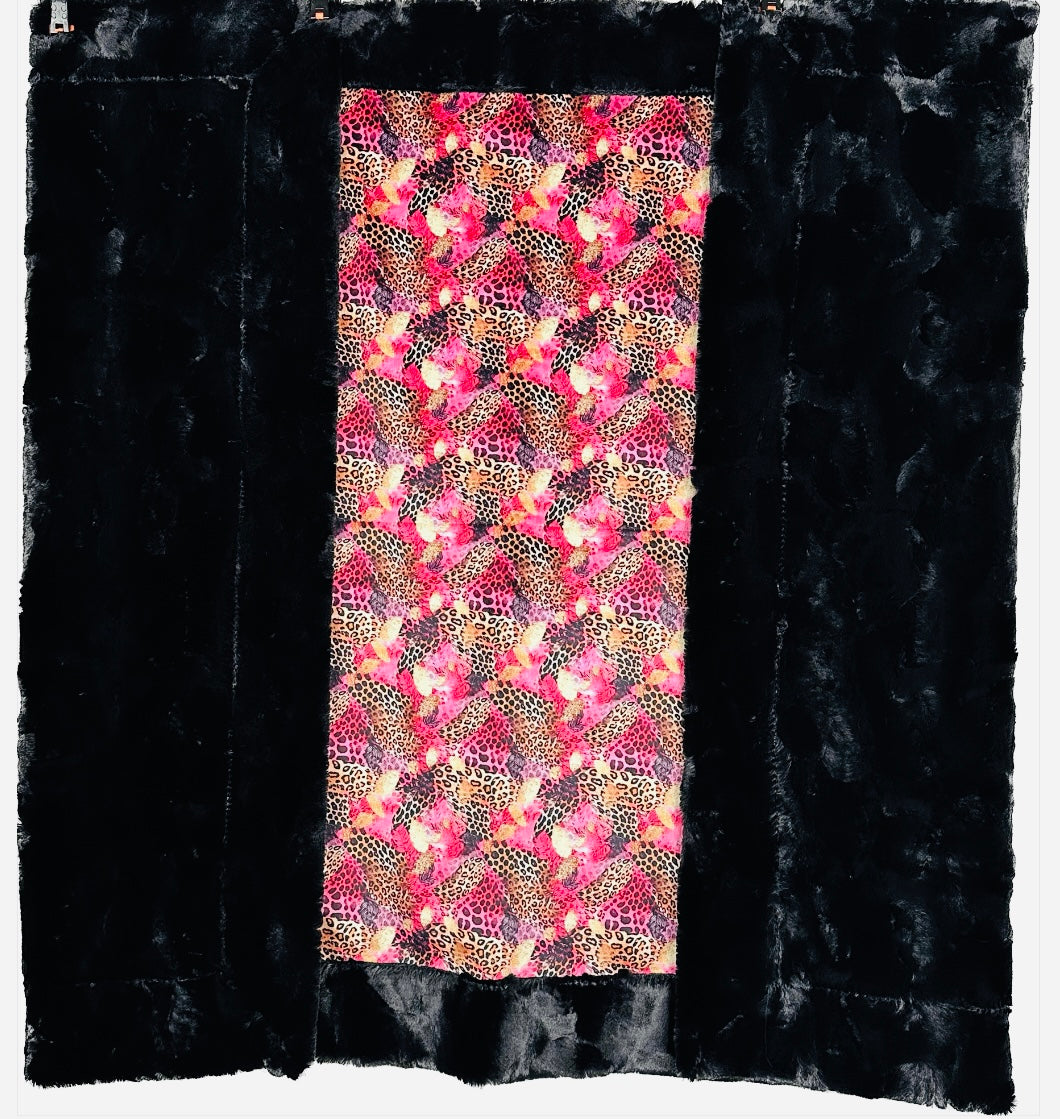 Leopard Pink and Gold on Black Mirage Luxe 46x63 Inch Soft Travel Blanket - Perfect for Airplanes, Camping, and Cozy Home Decor