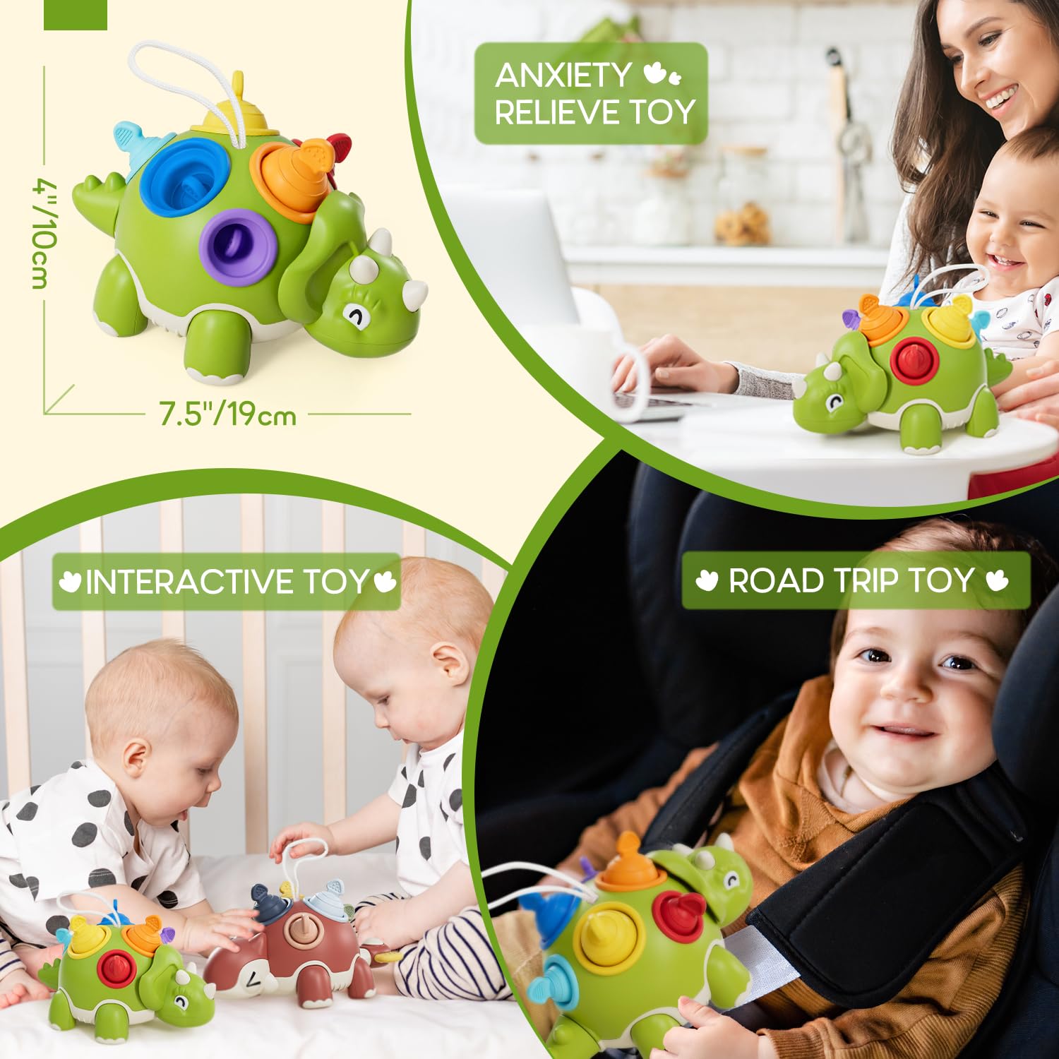 Montessori Dinosaur Toys for 1 Year Old Boys & Girls - Sensory Travel & Educational Developmental Toys - Perfect 1st Birthday Gift & Stocking Stuffer for 12 Month Old Babies - Great for Learning, Travel & Early Childhood Development