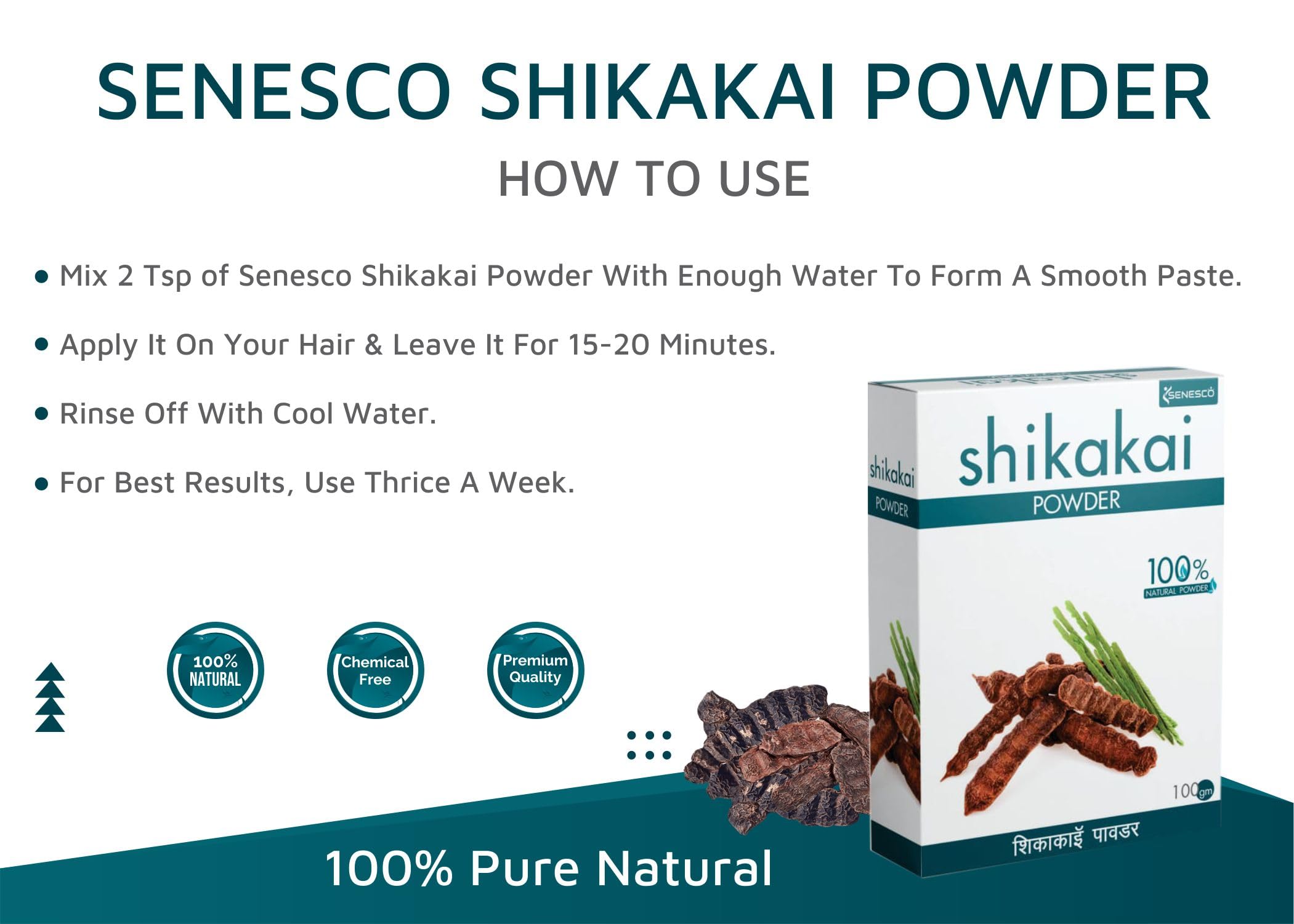 Senesco 100% Pure & Natural Shikakai Powder for Hair Care - 500g (Pack of 5) | Ayurvedic Hair Conditioner & Cleanser for Stronger, Healthier Hair | Perfect for DIY Hair Masks & Natural Shampoo