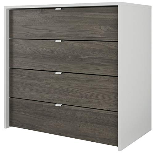 Nexera 4-Drawer Chest Dresser in White & Grey - Modern Wooden Storage for Bedroom, Living Room & Office Organization