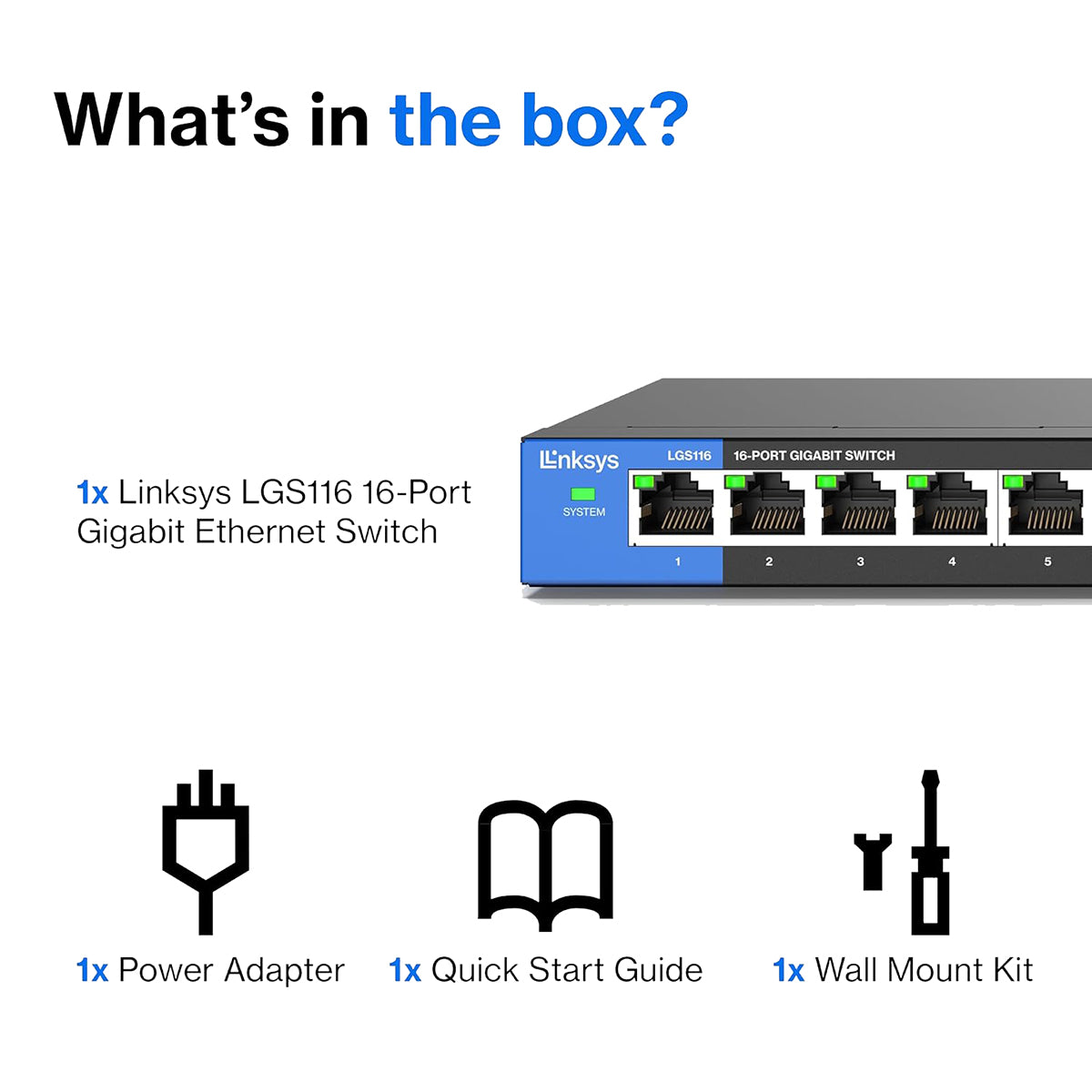Linksys 16 Port Gigabit Ethernet Switch - High Speed Network Hub for Home Office, Gaming & Streaming | Plug & Play Unmanaged Switch for Reliable Connectivity