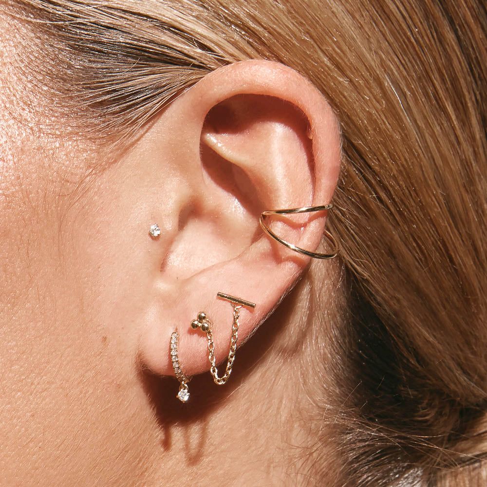 10k Gold Double Band Single Ear Cuff - Elegant Cartilage Earring for Women - Perfect for Parties, Weddings & Everyday Wear