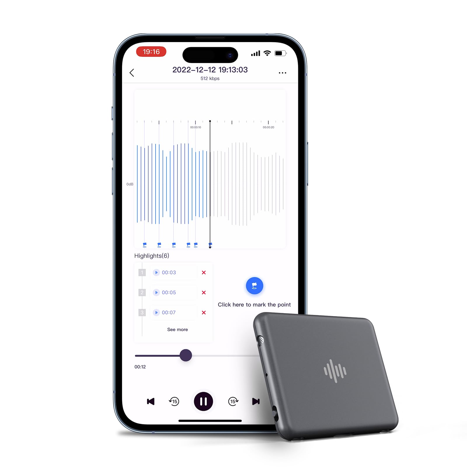 Smart Voice Activated Recorder with Phone App - 30 Hours Continuous Recording, Mini Audio Recording Device with AI Noise Cancellation, 32GB Memory (Grey) - Perfect for Lectures, Meetings & Secret Recording