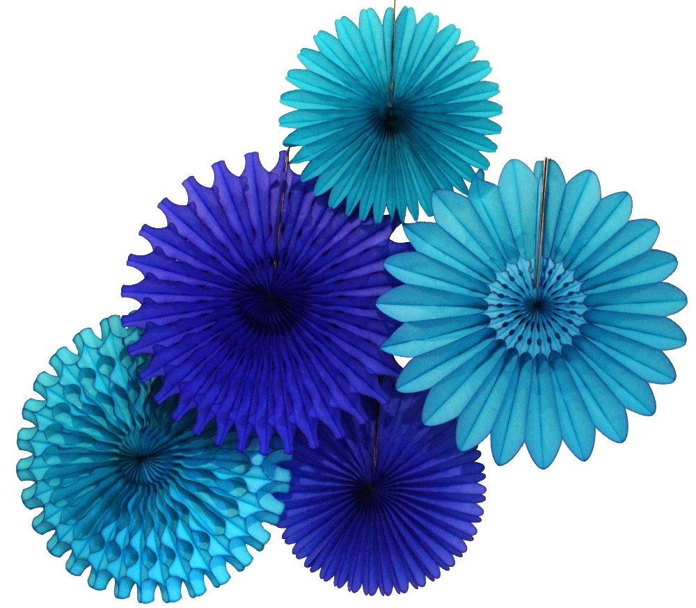 5-Piece Honeycomb Tissue Paper Fans - Blue Skies Decorative Party Fans for Weddings, Baby Showers & Home Decor