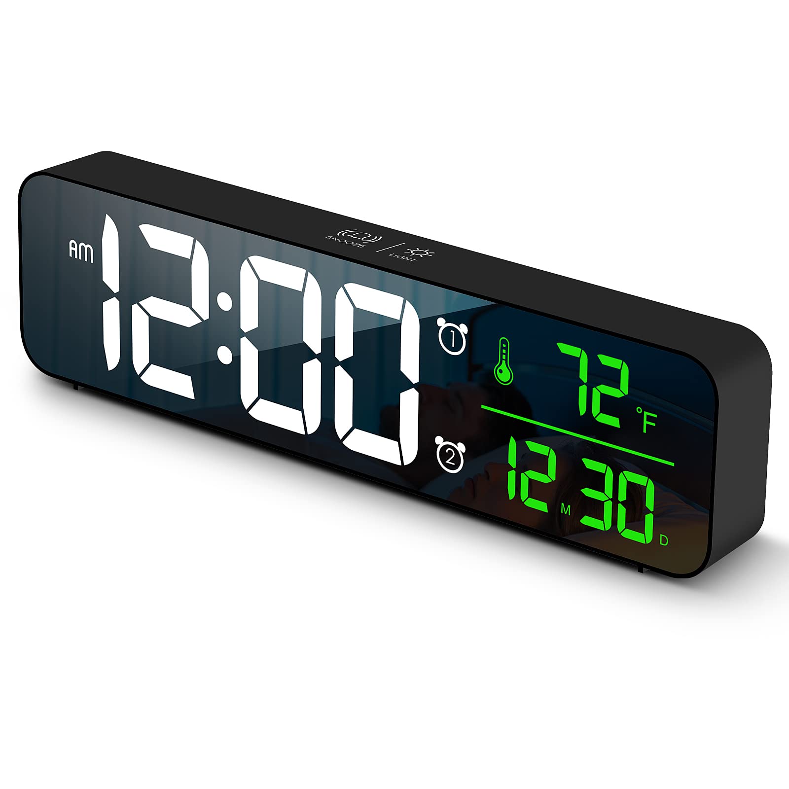 Digital Large Display Alarm Clock with LED Date & Temperature - Auto Brightness Dimmer for Bedroom, Office, Living Room Decor | Modern Smart Desk Clock Accessories (Black) - Perfect for Nightstands, Workstations & Home Décor