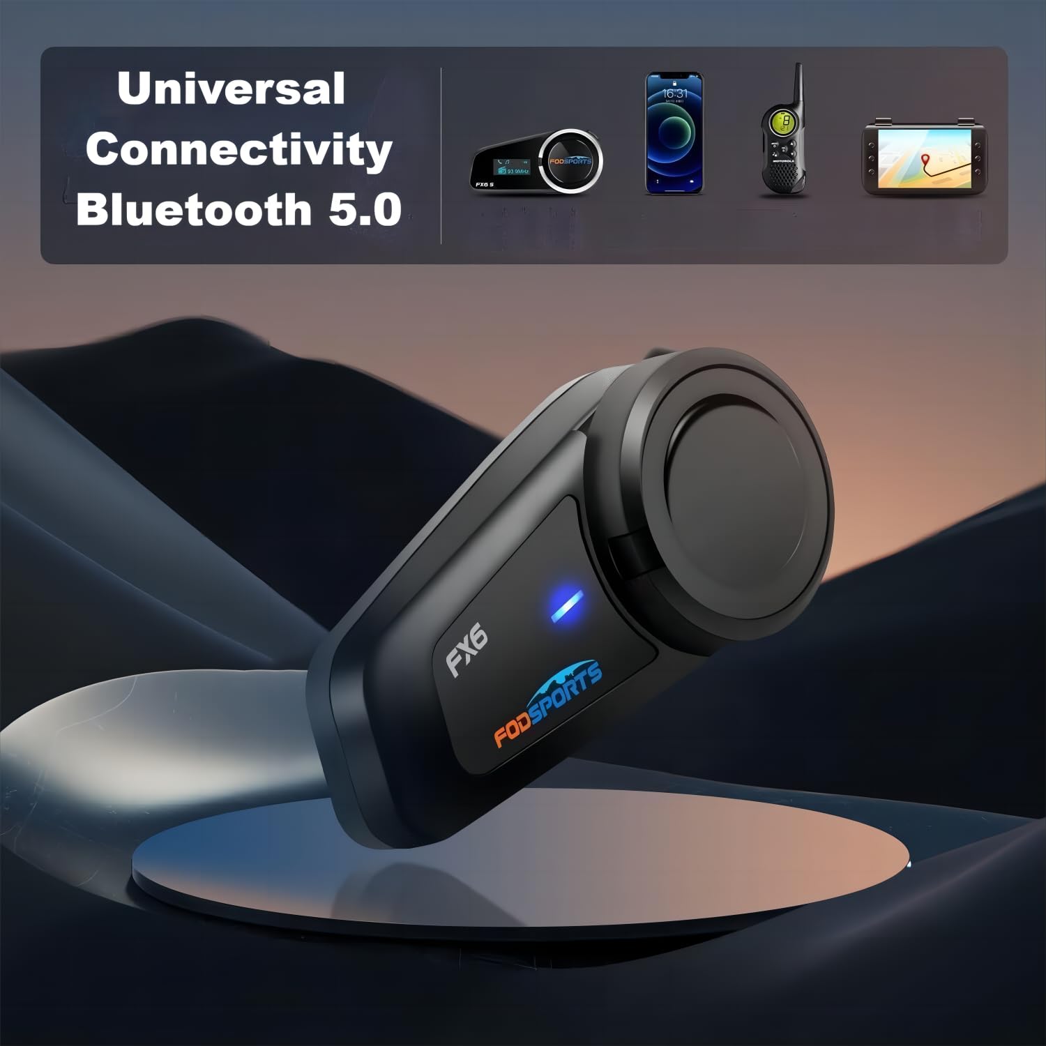 Fodsports FX6 Motorcycle Bluetooth Headset - 1000m Range, 6-Way Intercom, Waterproof Helmet Communication System with Voice Dial & Charging While Riding - Perfect for Group Rides, Touring & Urban Commuting