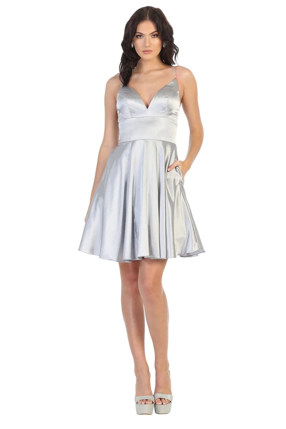 Elegant Silver Cocktail Dress for Women - Perfect for Evening Parties, Weddings & Special Occasions