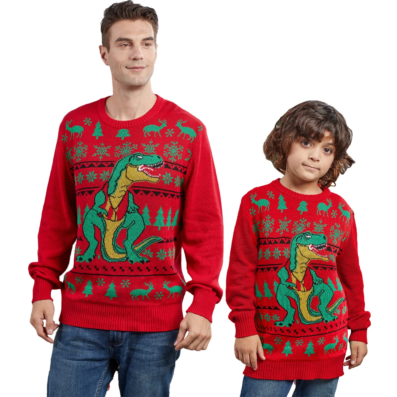 Dinosaur Christmas Sweaters - Family Matching Holiday Pullover for Parties & Festivals