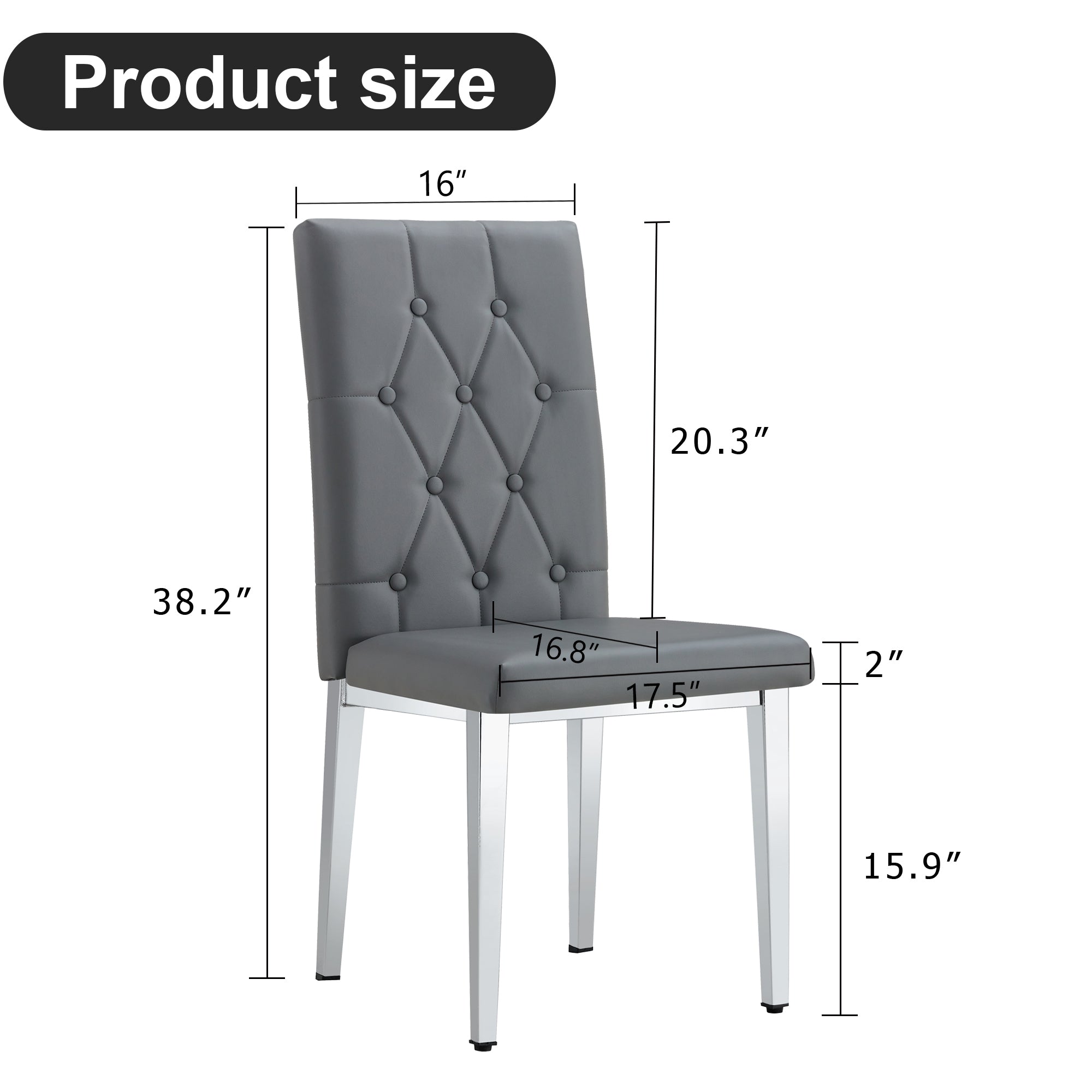 2-Piece Gray Armless Dining Chair Set - Elegant & Mysterious Deep Gray Tone with Vintage Grid & Buckle Back Design - Perfect for Modern Dining Rooms, Kitchens, and Small Spaces