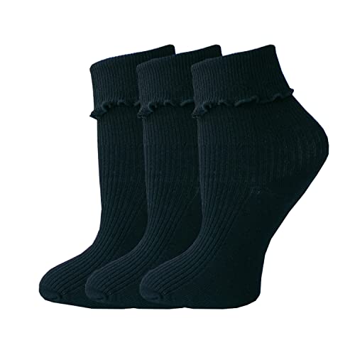 Women's Ruffle Turn-Cuff Ankle Socks - Thin Cotton Knit Lettuce Trim Low Cut Frilly Casual Socks for Everyday Wear, Work & Outfits