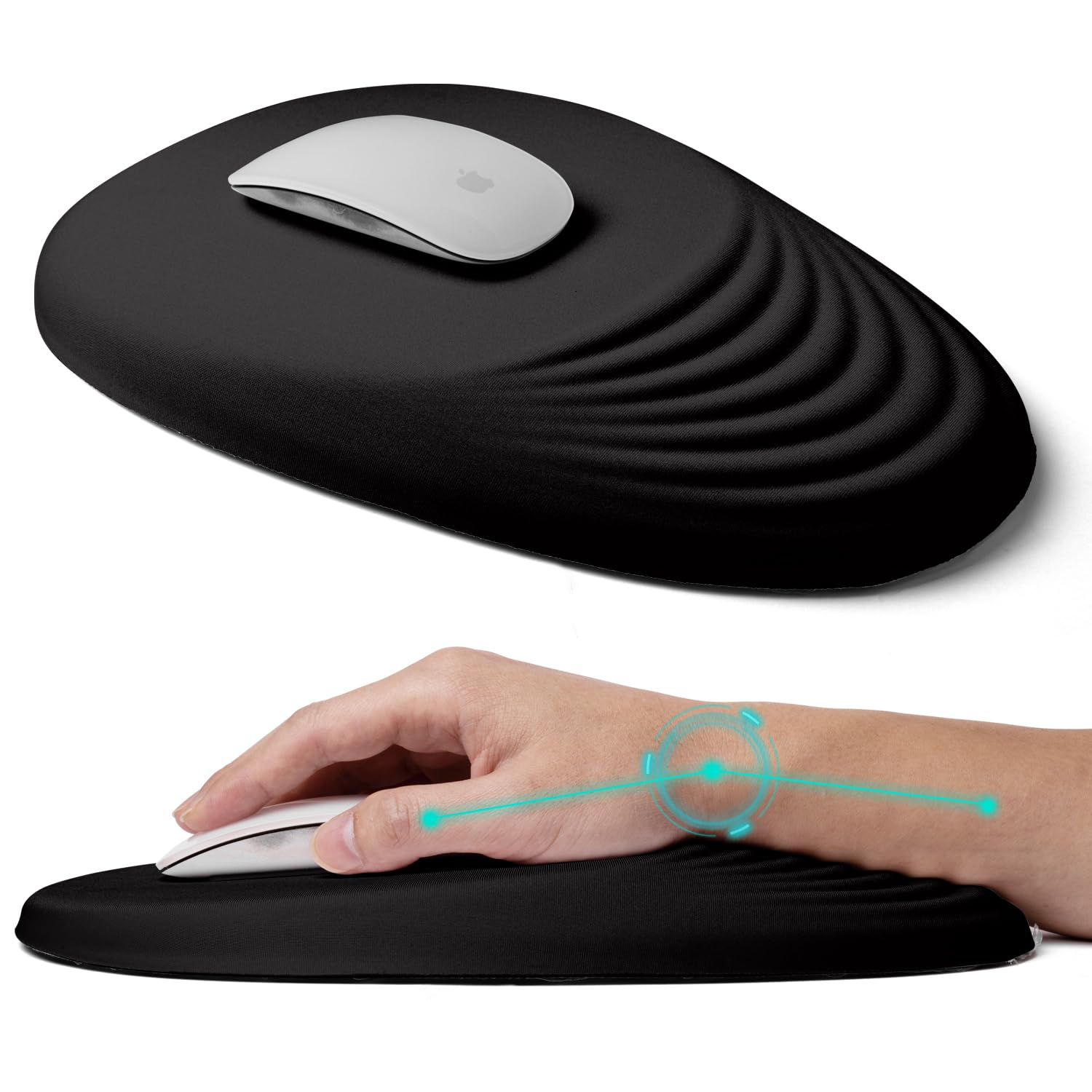 Ergonomic Mouse Pad with Memory Foam Wrist Rest - Non-Slip PU Base for Pain Relief & Carpal Tunnel Support - Wireless Mouse Pad (Black) - Perfect for Office, Gaming & Long Computer Work Sessions