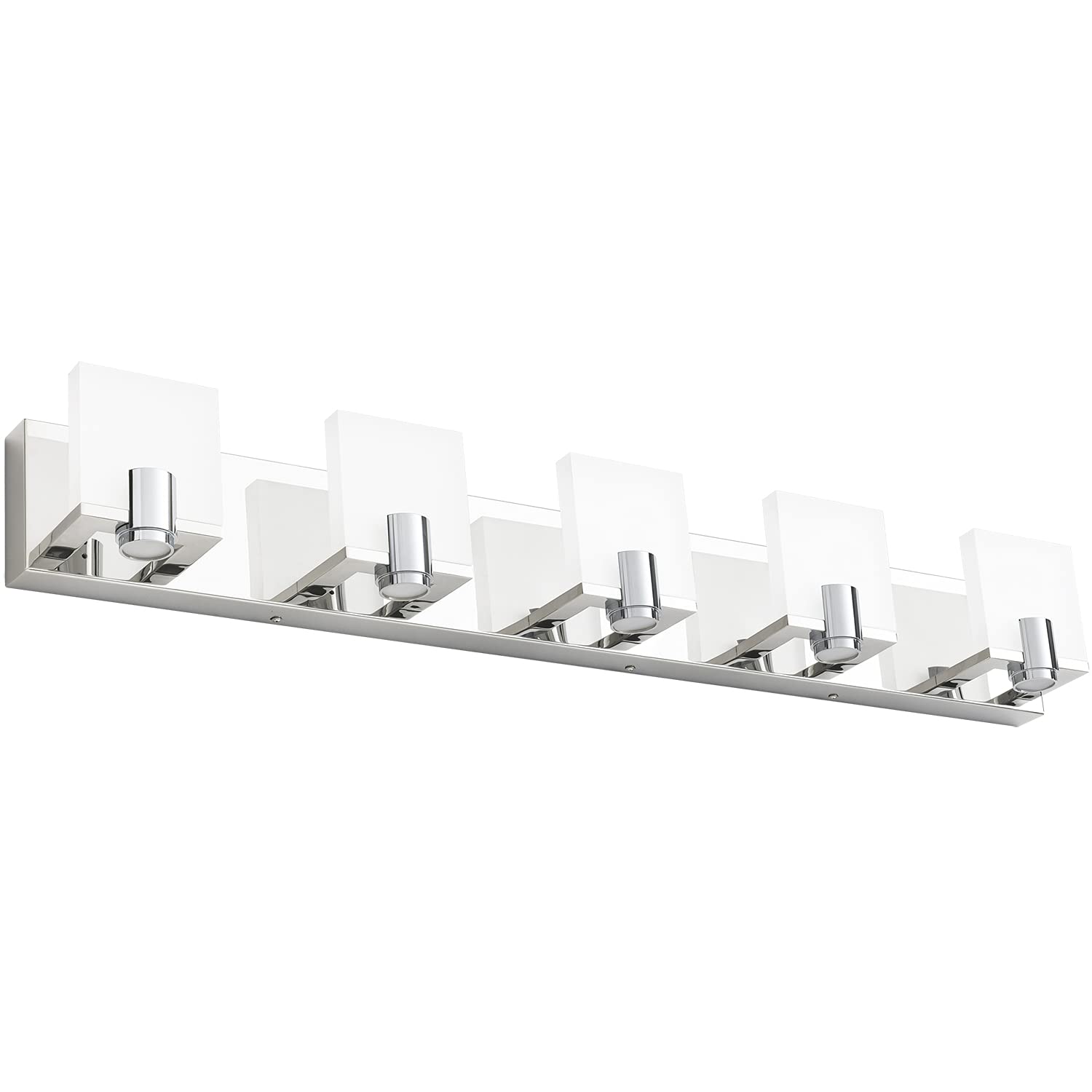 Dimmable LED Bathroom Vanity Lighting - Modern 5-Light Fixture with Gloss Chrome Finish for Mirror Illumination | Perfect for Master Bath, Powder Room & Spa-Style Decor