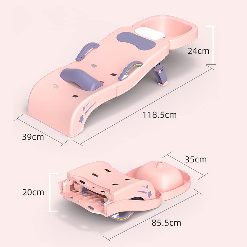 **KOSDFOGE Kids Hair Washing Chair - Portable Foldable Stretchable Children Shampoo Bed for Infants & Toddlers, Comfortable & Stable Hair Washing Station (Luxury Cherry Blossom Pink with Shampoo Basin) - Perfect for Home, Salon & Travel Use**