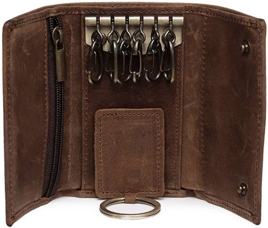 Premium Leather Key Holder Wallet with 6 Hooks & Car Key Hook - Organizer for Men & Women (Brown) - Perfect for Home, Office & Travel Key Organization