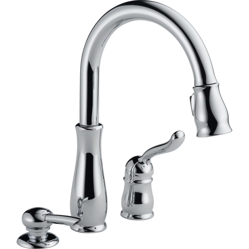 Delta Faucet Leland Pull Down Kitchen Faucet in Chrome - Single Handle High Arc Kitchen Sink Faucet with Soap Dispenser and Pull Down Sprayer - Perfect for Modern Kitchens, Food Prep, and Dish Washing