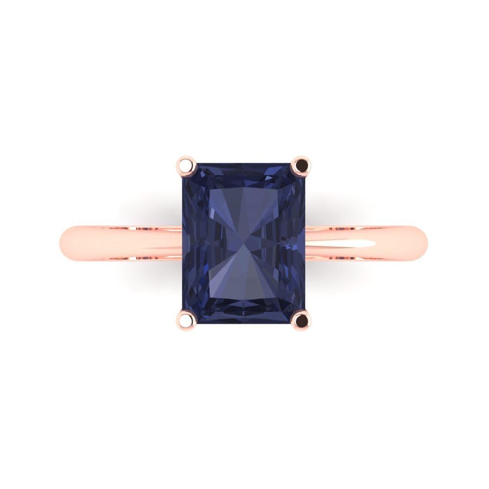 2.5ct Radiant Cut Simulated Blue Sapphire Solitaire Ring - 18K Rose Gold Engagement, Wedding, Promise & Anniversary Jewelry for Women | Perfect for Proposals, Bridal Gifts & Special Occasions