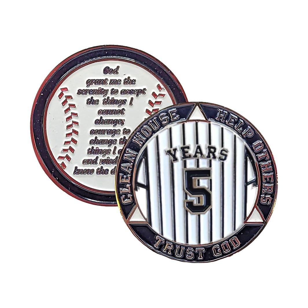 5 Year AA Medallion Pinstripe Sobriety Chip with Coin Holder - Alcoholics Anonymous Recovery Token for Milestone Celebrations & 12-Step Meetings