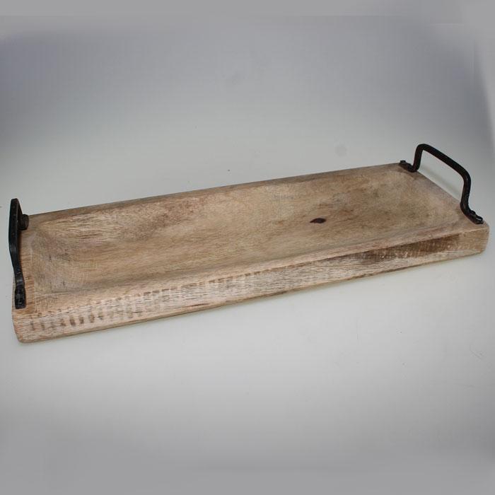 Wooden Serving Tray with Sturdy Metal Handles - Perfect for Breakfast in Bed, Coffee Table Decor, and Entertaining Guests