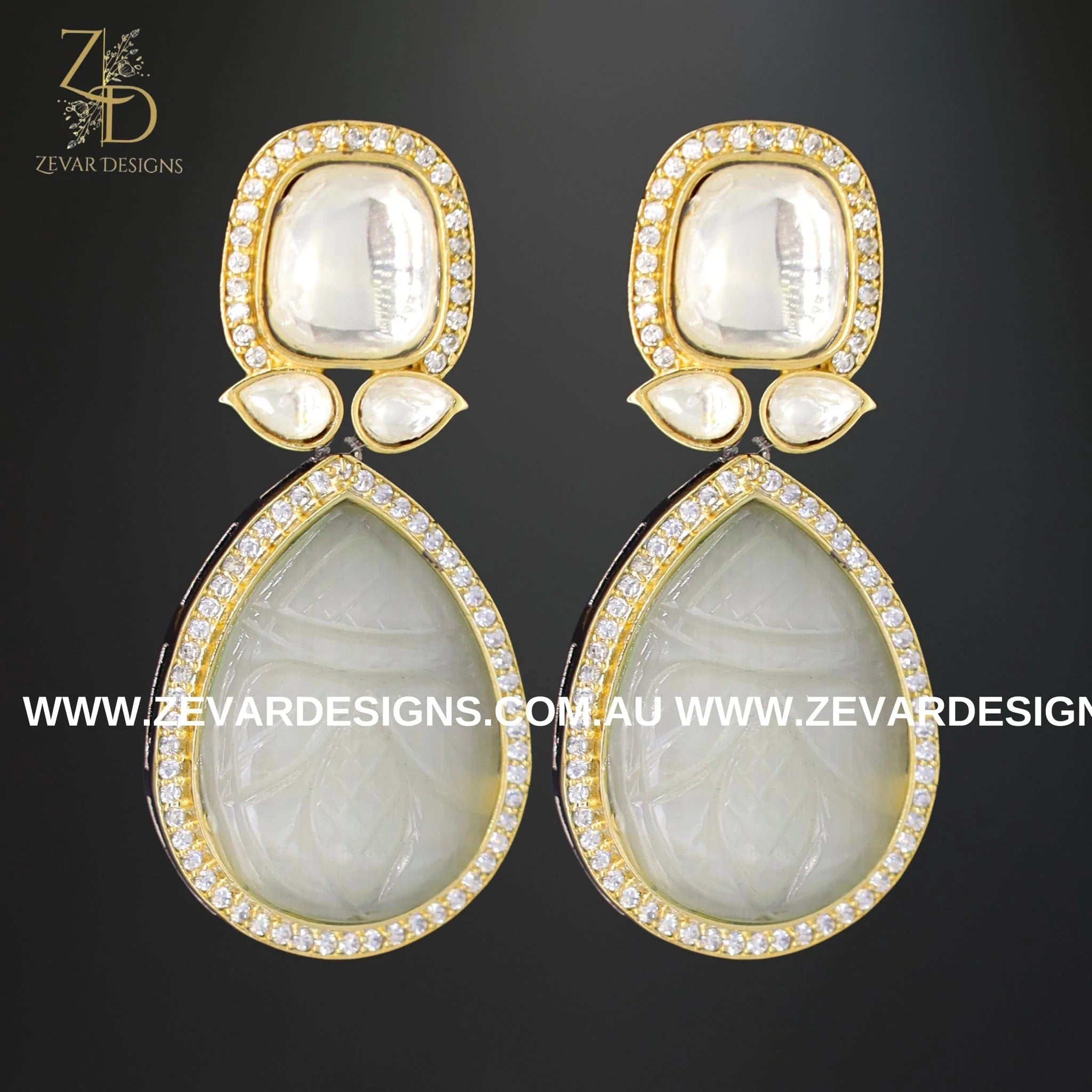 Exquisite Kundan AD Earrings with Intricate Carved White Stone - Perfect for Weddings, Parties & Ethnic Fashion