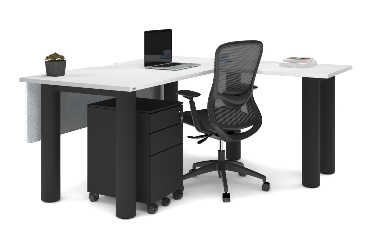 L-Shaped Corner Office Desk with Quadro Cylinder Legs - 1600L x 1800W Dimensions, Cable Management Scallop - Perfect for Home Office, Gaming Setup & Workspace Organization