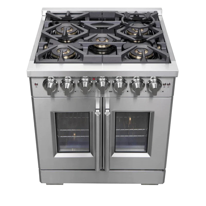 Forno 30 Inch Capriasca Dual Fuel Range - 5 Gas Burners, 100,000 BTU, French Door Electric Oven in Stainless Steel (Model FFSGS6387) - Perfect for Home Kitchens, Restaurants & Professional Chefs