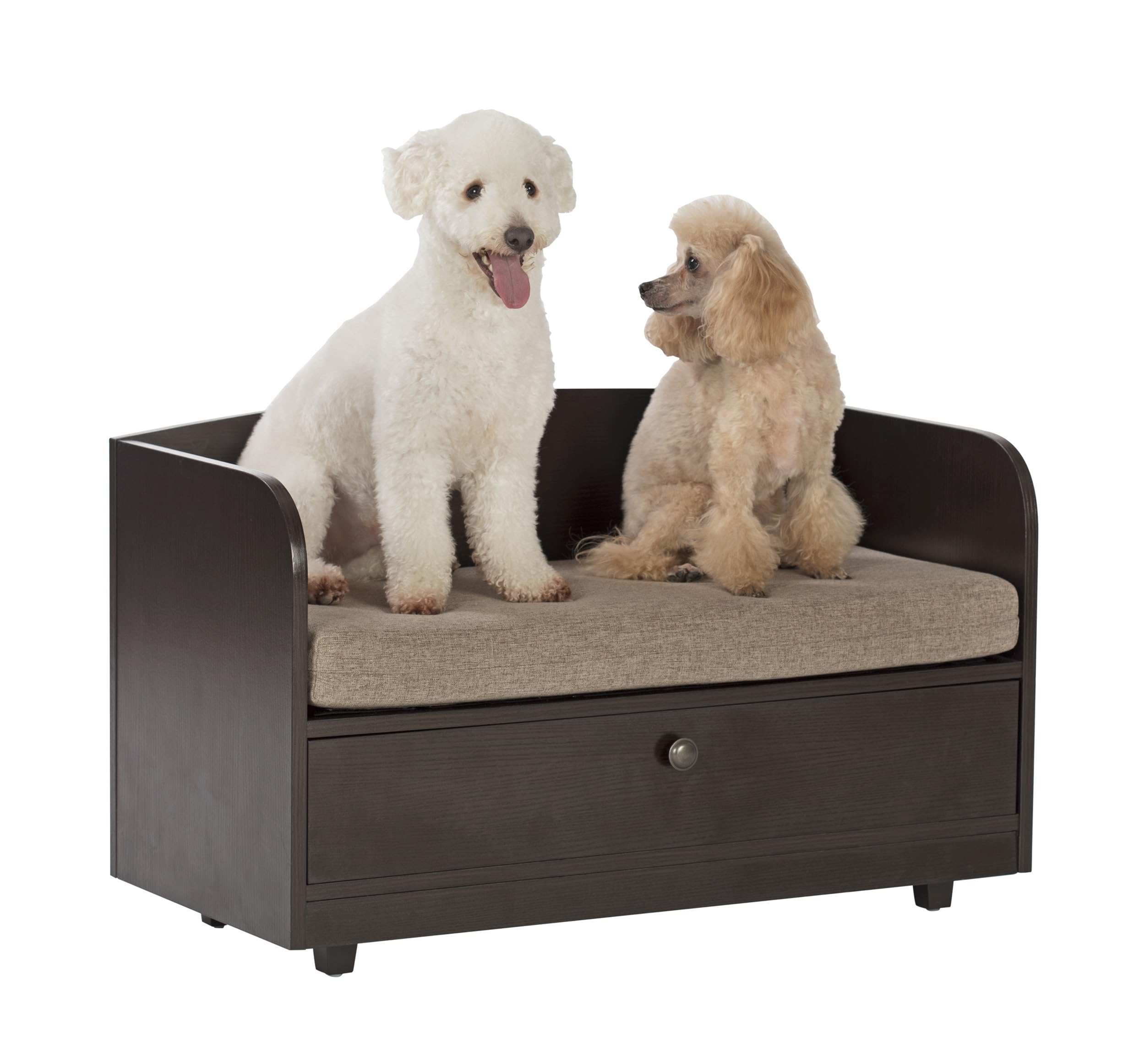 Premium Paws & Purrs Pet Bed with Storage Drawer - Soft Washable Dog & Cat Bed in Espresso/Sand - Perfect for Living Room, Bedroom & Pet-Friendly Spaces