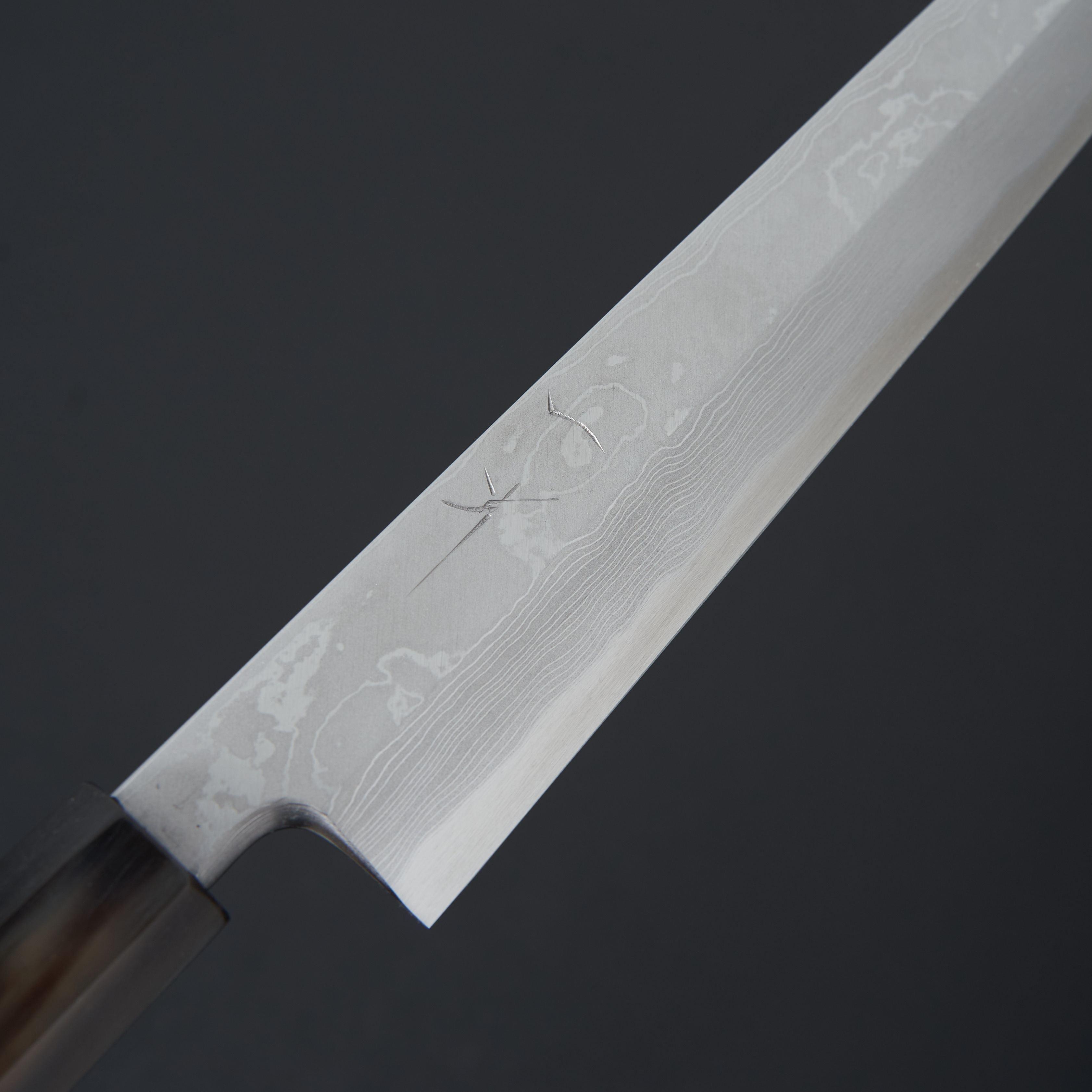 Hitohira Tanaka Manzo Blue #1 Damascus Kiritsuke Yanagiba 270mm Japanese Chef Knife with Ebony Handle & Saya - Perfect for Sushi, Sashimi & Precision Meat Cutting