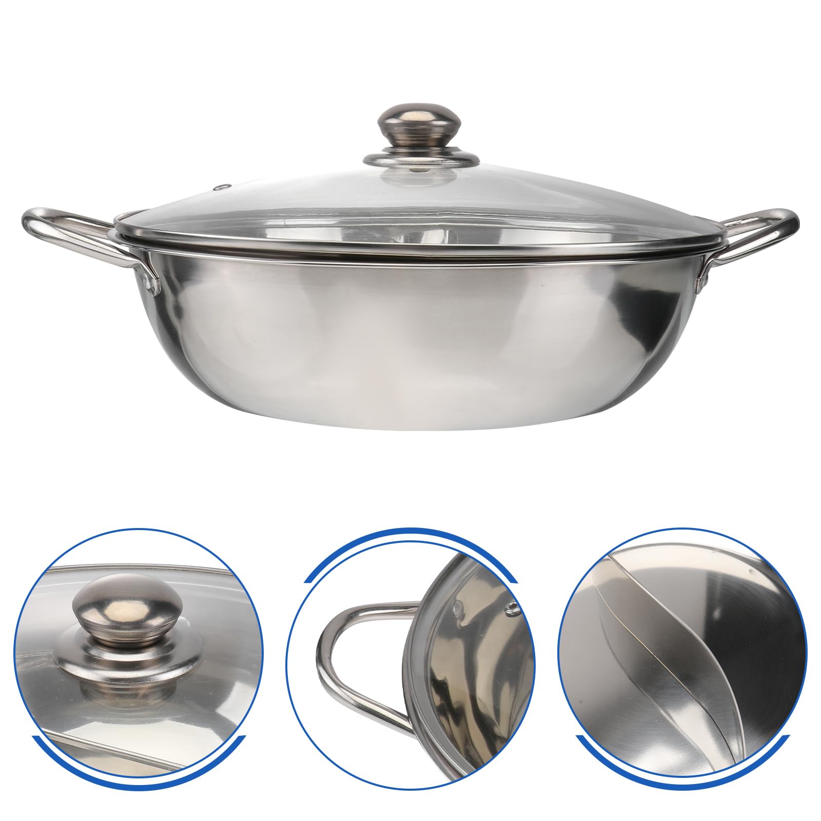 Premium HEMOTON 30cm Stainless Steel Shabu Hot Pot with Divider & Lid - Dual-Sided Hot Pot Cookware for Electric, Induction & Gas Stoves - Perfect for Family Dinners, Asian Cuisine & Hot Pot Parties