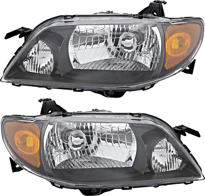 2001-2003 Mazda Protege Replacement Headlight Assembly Kit - Halogen Headlamp Set for Driver & Passenger Side - Perfect for Night Driving & Road Safety