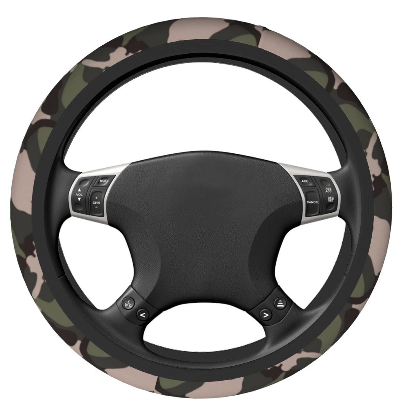 Universal 15 Inch Green Camo Steering Wheel Cover for Cars - Non-Slip Grip, Comfortable Driving Accessory for Women & Men | Perfect for Off-Road Adventures & Daily Commutes