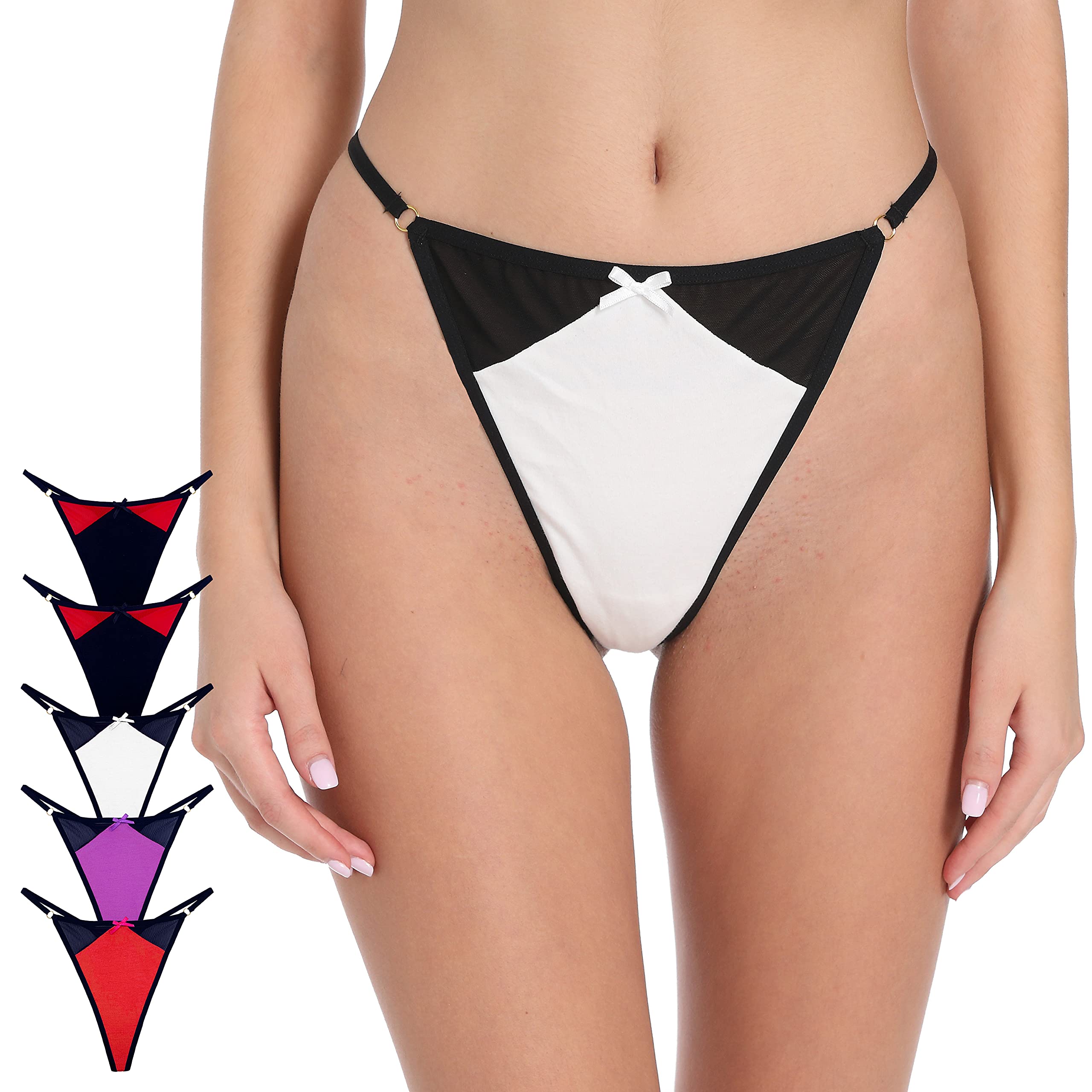 5 Pack Women's Cotton Stretch G-String Thong Underwear - No Show Sexy Bikini Panties S-2XL for Everyday Comfort & Intimate Occasions