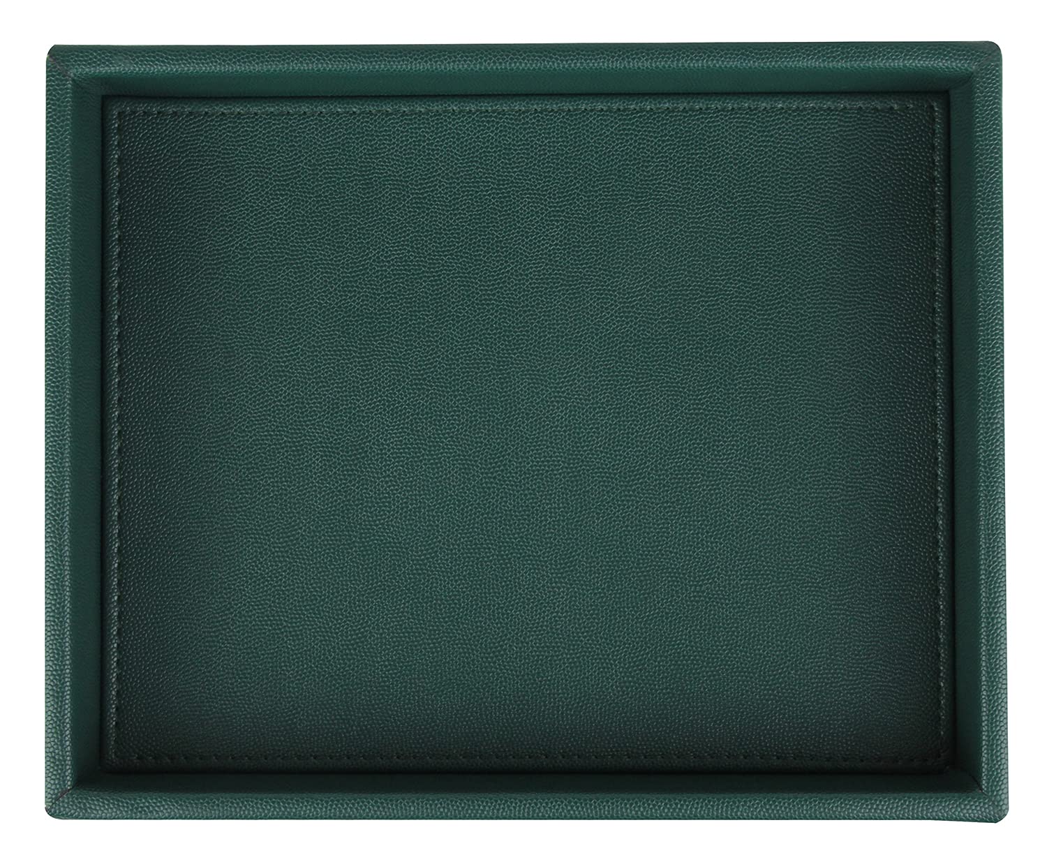 HofferRuffer Faux Leather Decorative Tray - Elegant Desktop Storage Organizer & Vanity Catchall Tray for Perfume, Jewelry, Keys | 10.2 x 8.4 x 1.8 Inches Dark Green | Perfect for Nightstand, Dresser, Office Desk & Bathroom Counter Organization