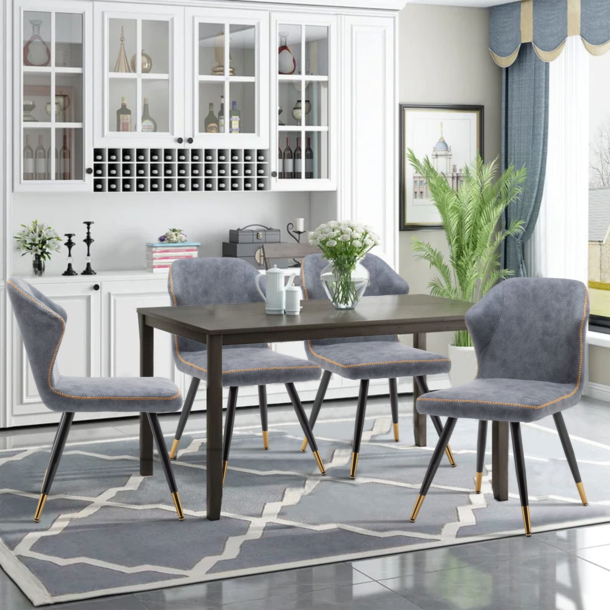 WENTMENT 2-Piece Upholstered Dining Chair Set with Sturdy Metal Legs - Comfortable Kitchen Chairs for Living Room, Office & Bedroom (Dark Grey) - Perfect for Small Spaces, Breakfast Nooks & Compact Dining Areas