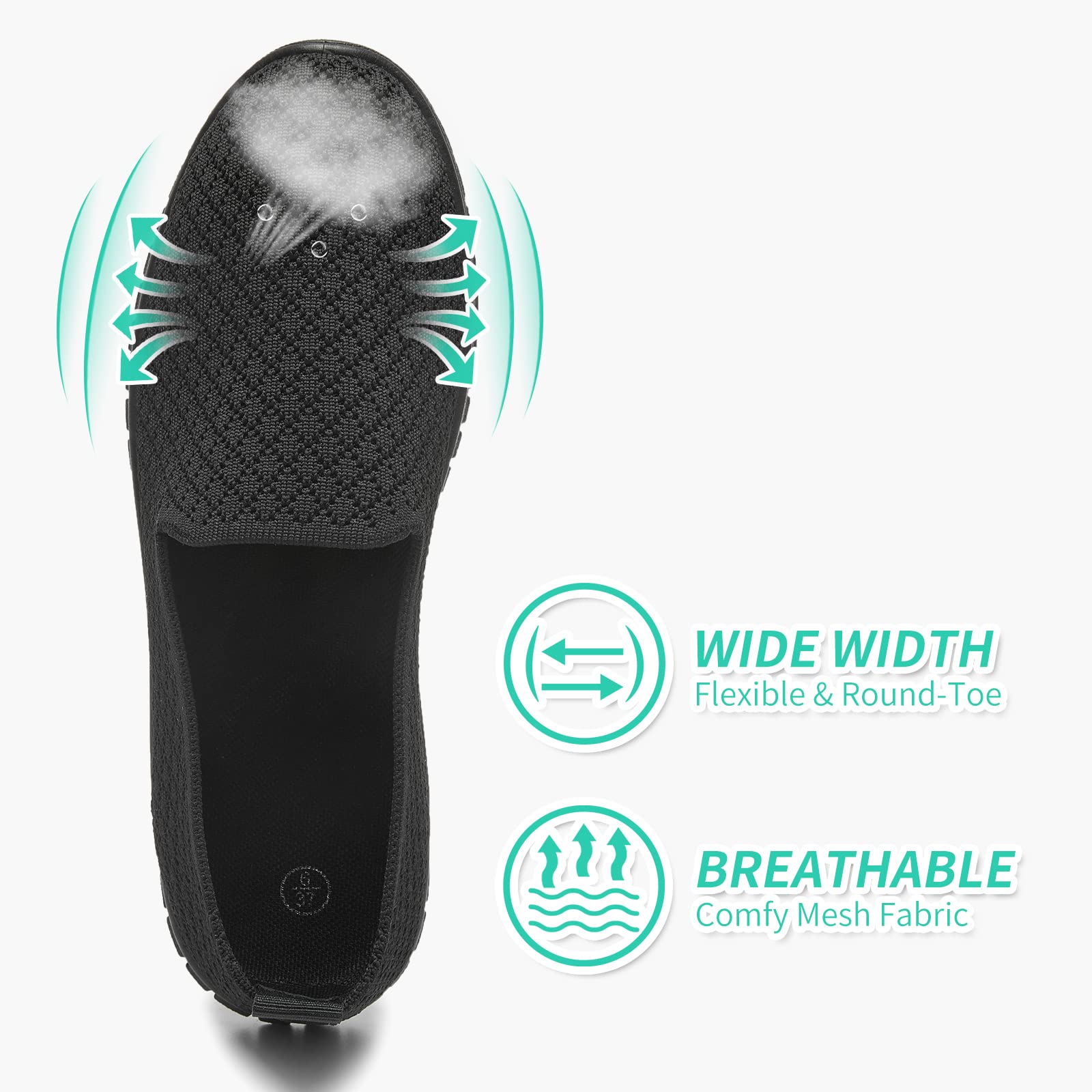 BABUDOG Women's Breathable Mesh Slip-On Flats - Lightweight Comfortable Walking Shoes for Casual Wear (Black & White) | Perfect for Office, Travel & Daily Errands