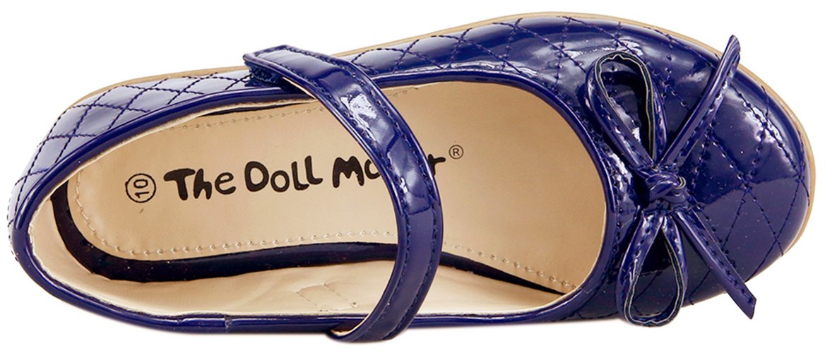 The Doll Maker Girls Bow Top Glossy Strap Flat Shoes - Cute Ballet Flats for Toddler & Little Girls - Perfect for School, Parties & Dress-Up Play