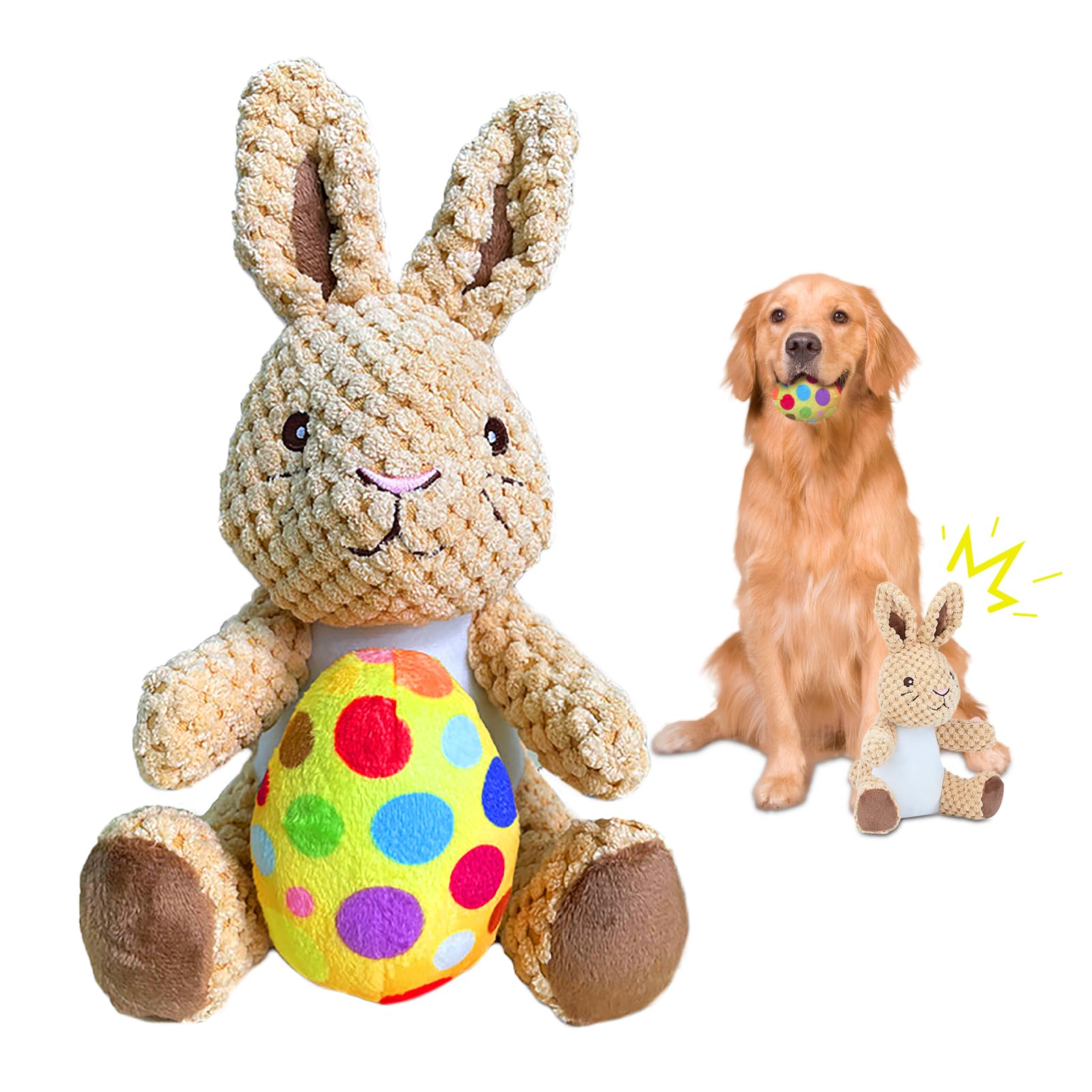 Wunive Easter Bunny Egg Plush Dog Toy - Squeaky Stuffed Animal Chew Toy for Small, Medium & Large Dogs - Perfect for Playtime, Training & Easter Gifts