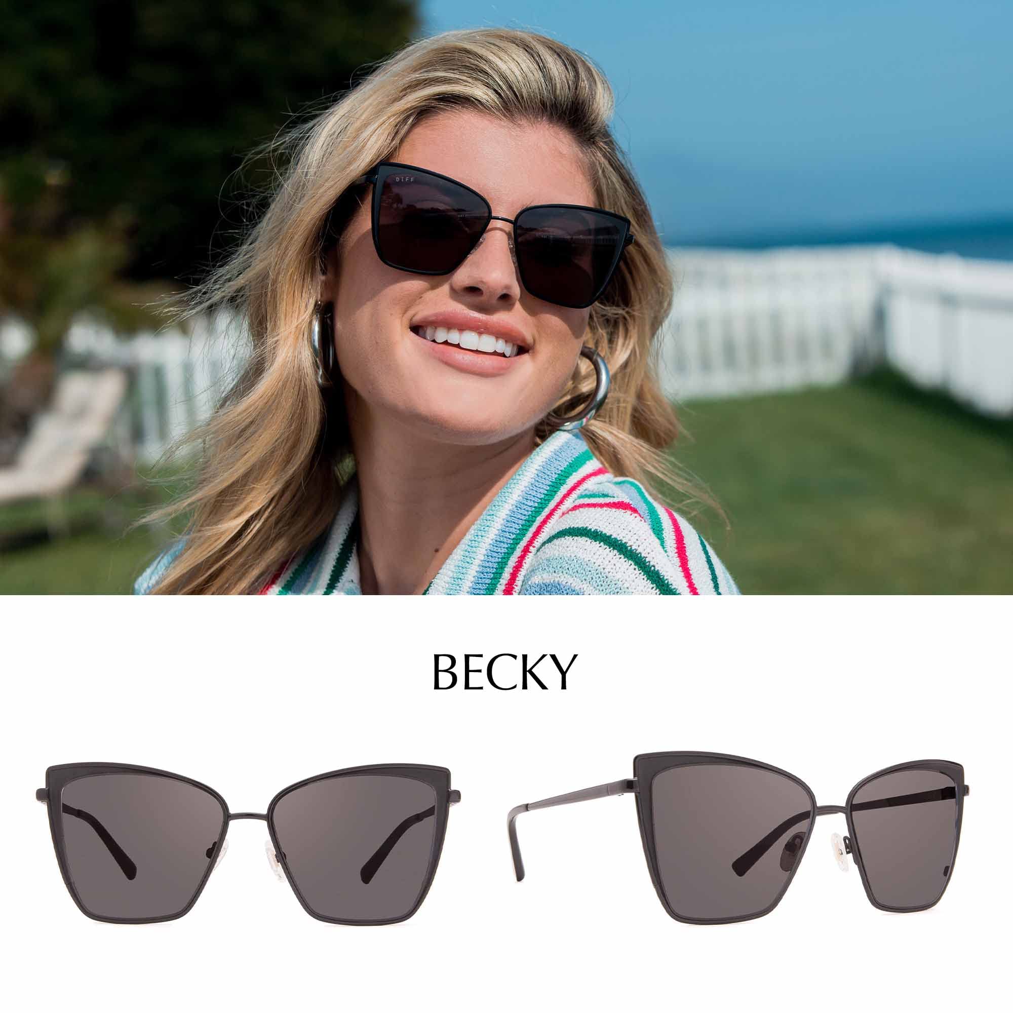 DIFF Becky Oversized Designer Cat Eye Sunglasses for Women - UV400 Protection, Lightweight Metal Frame, Trendy Fashion Accessory - Perfect for Beach, Driving & Outdoor Activities