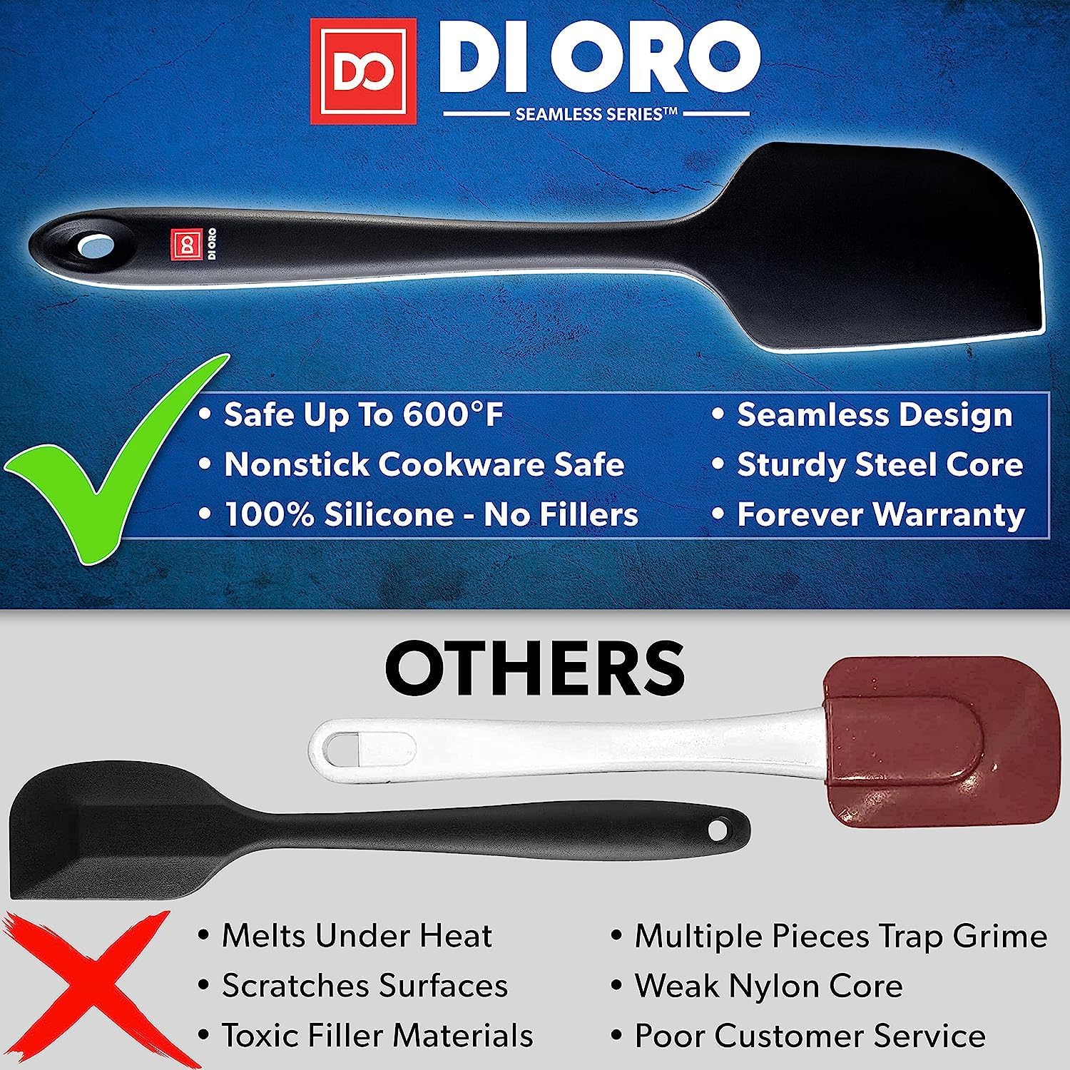 DI ORO Premium Silicone Spatula Set - 4-Piece Heat-Resistant Rubber Kitchen Spatulas for Baking, Cooking & Mixing - BPA-Free Nonstick Scraper Spatulas for Pans & Cookware (600°F Safe, Dishwasher Safe, Black) - Perfect for Cake Decorating, Cookie Dough Mixing & Everyday Cooking